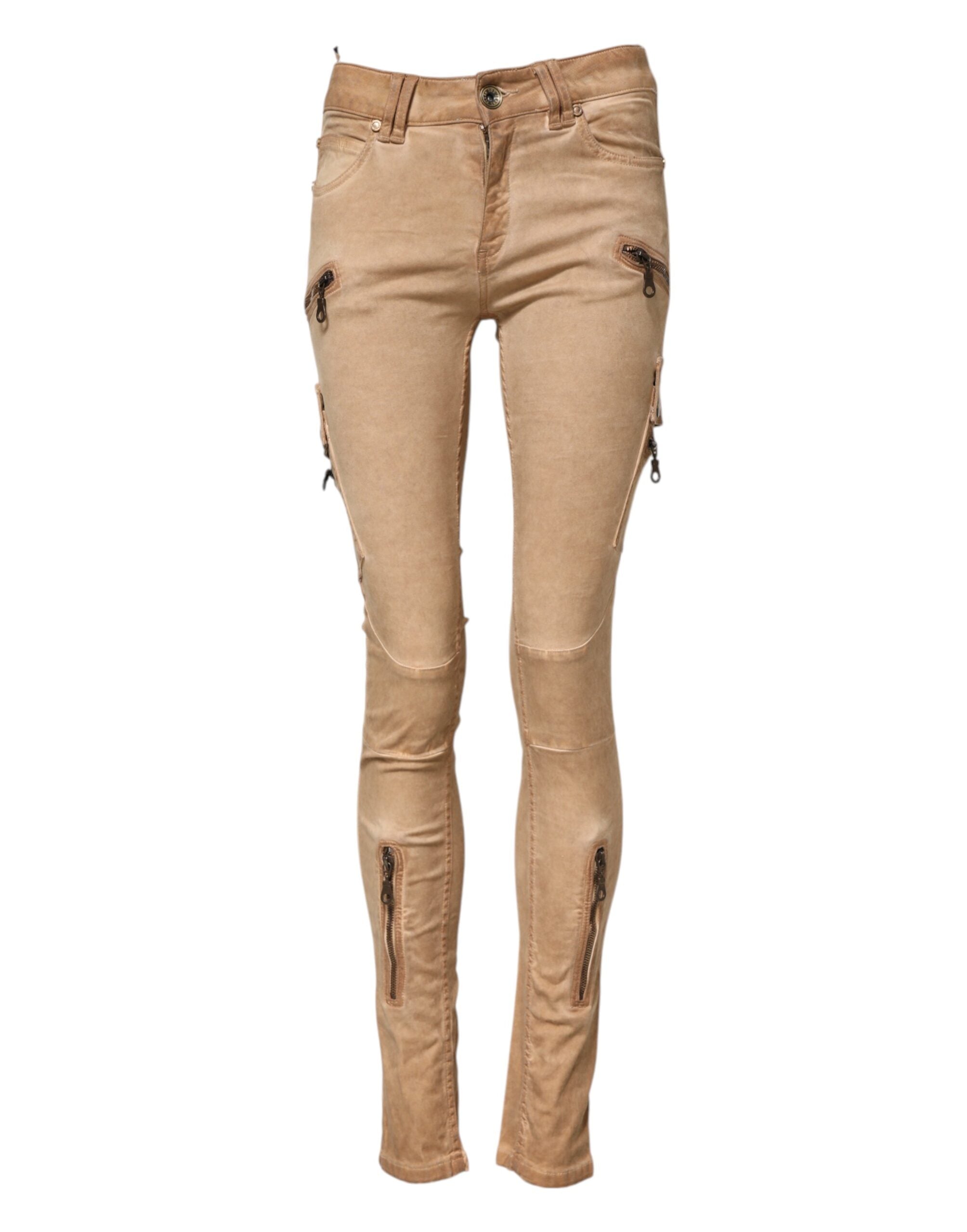 PLEIN SUD Braune Skinny Denim-Jeans aus Baumwolle mit mittlerer Taille