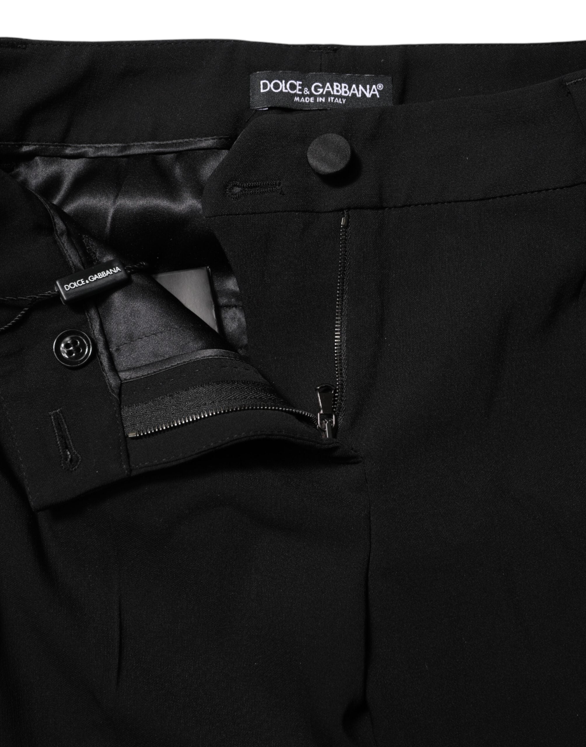 Dolce & Gabbana Schwarze Wollhose mit mittlerer Taille und konisch zulaufendem Kleid