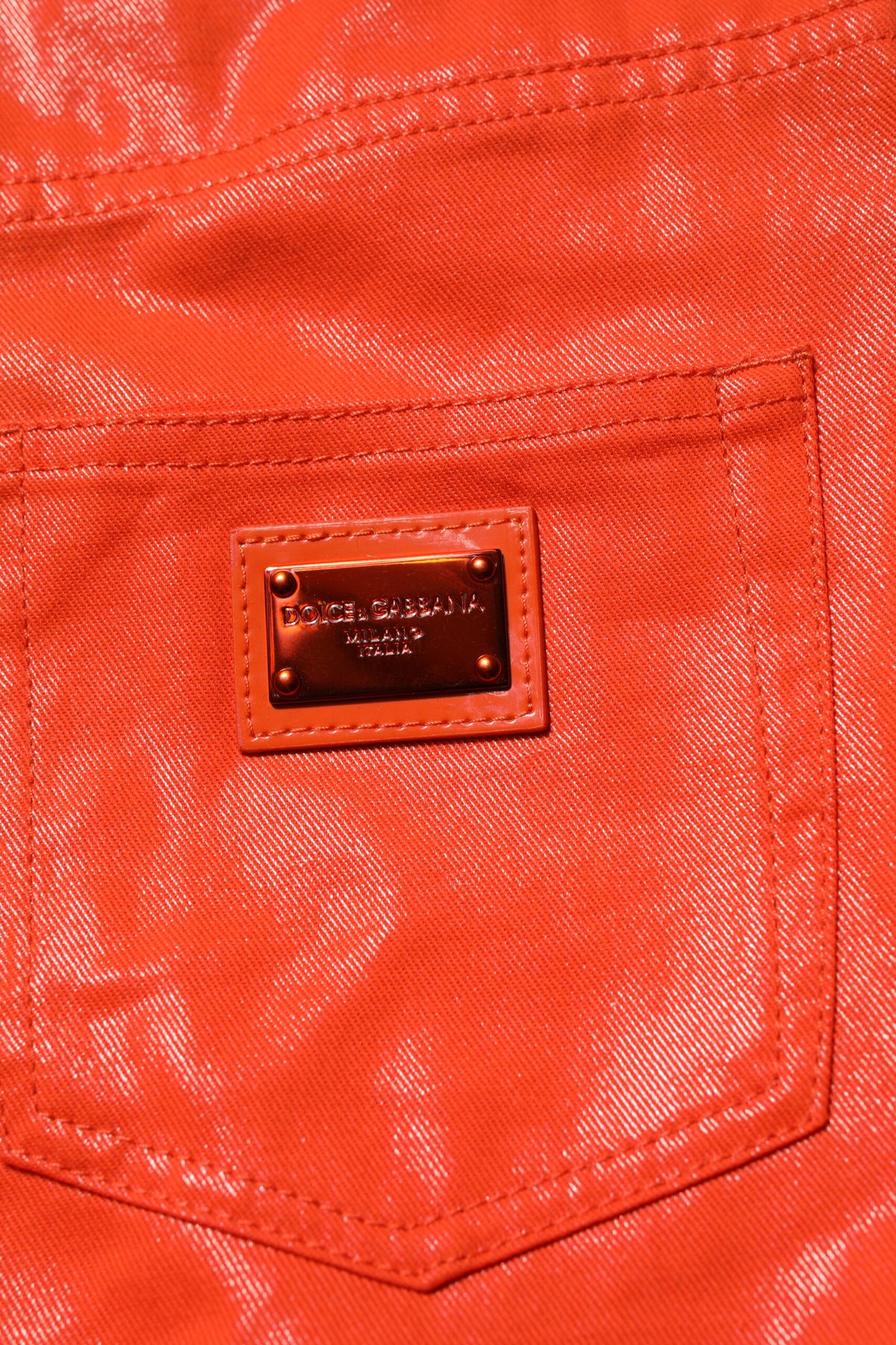 Dolce & Gabbana Orangefarbene Denim-Jeans mit hoher Taille aus Baumwolle