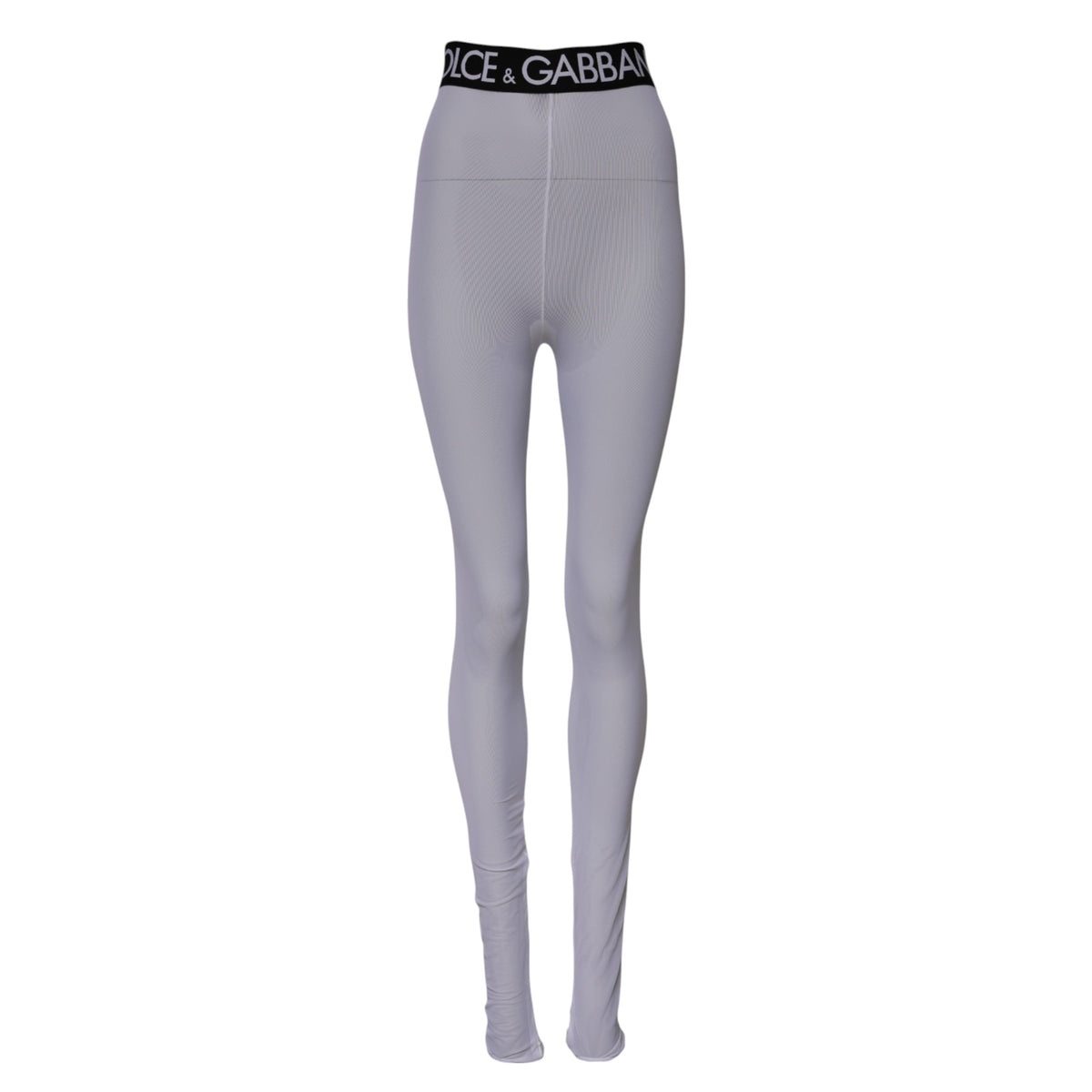 Dolce & Gabbana Graue Nylon DG Logo Mitteltaillierte Leggings Hose