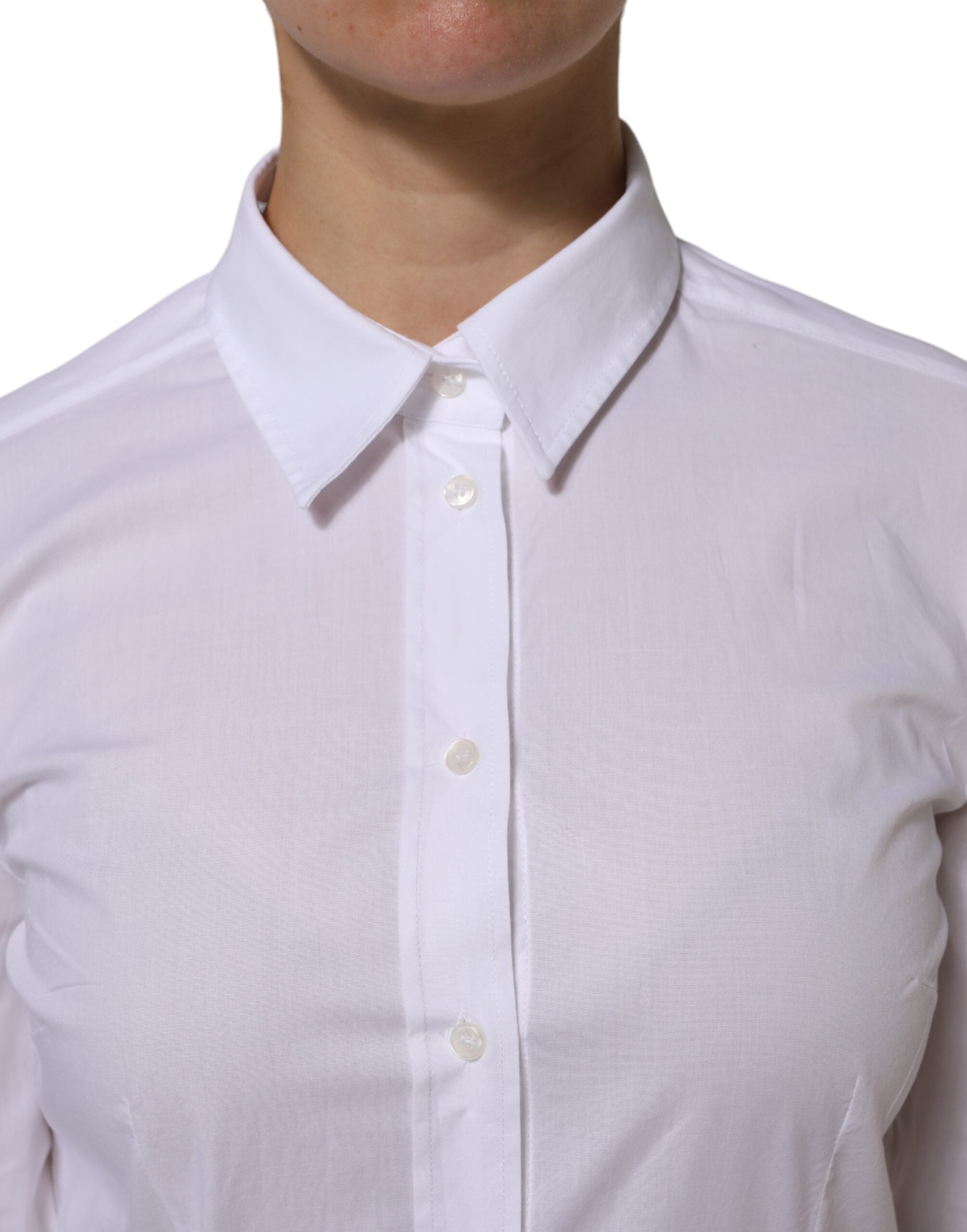 Dolce & Gabbana Weißes Baumwollhemd mit langen Ärmeln und Kragen