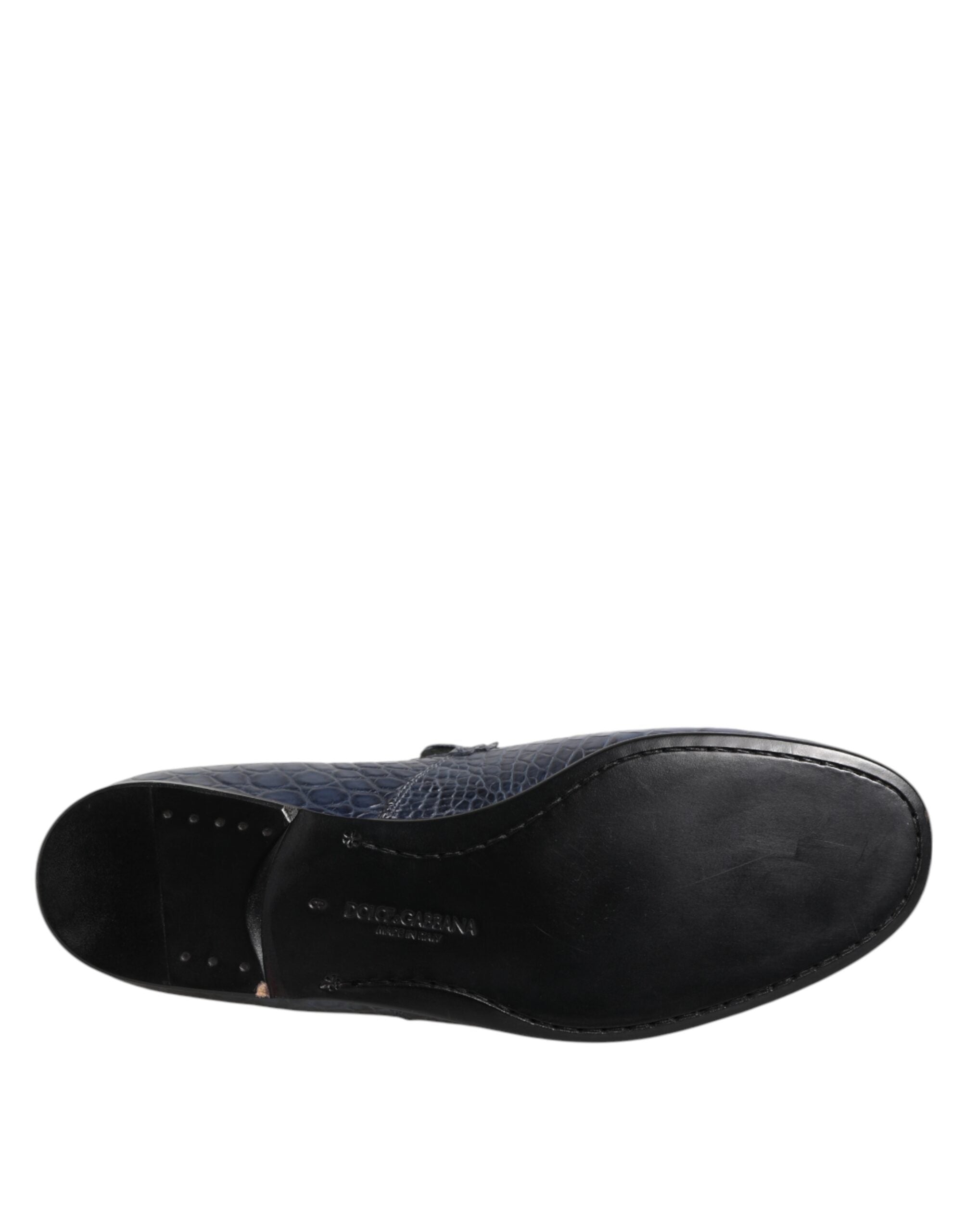 Dolce & Gabbana Blaue Exotische Leder Slip On Loafers Männer Kleid Schuhe