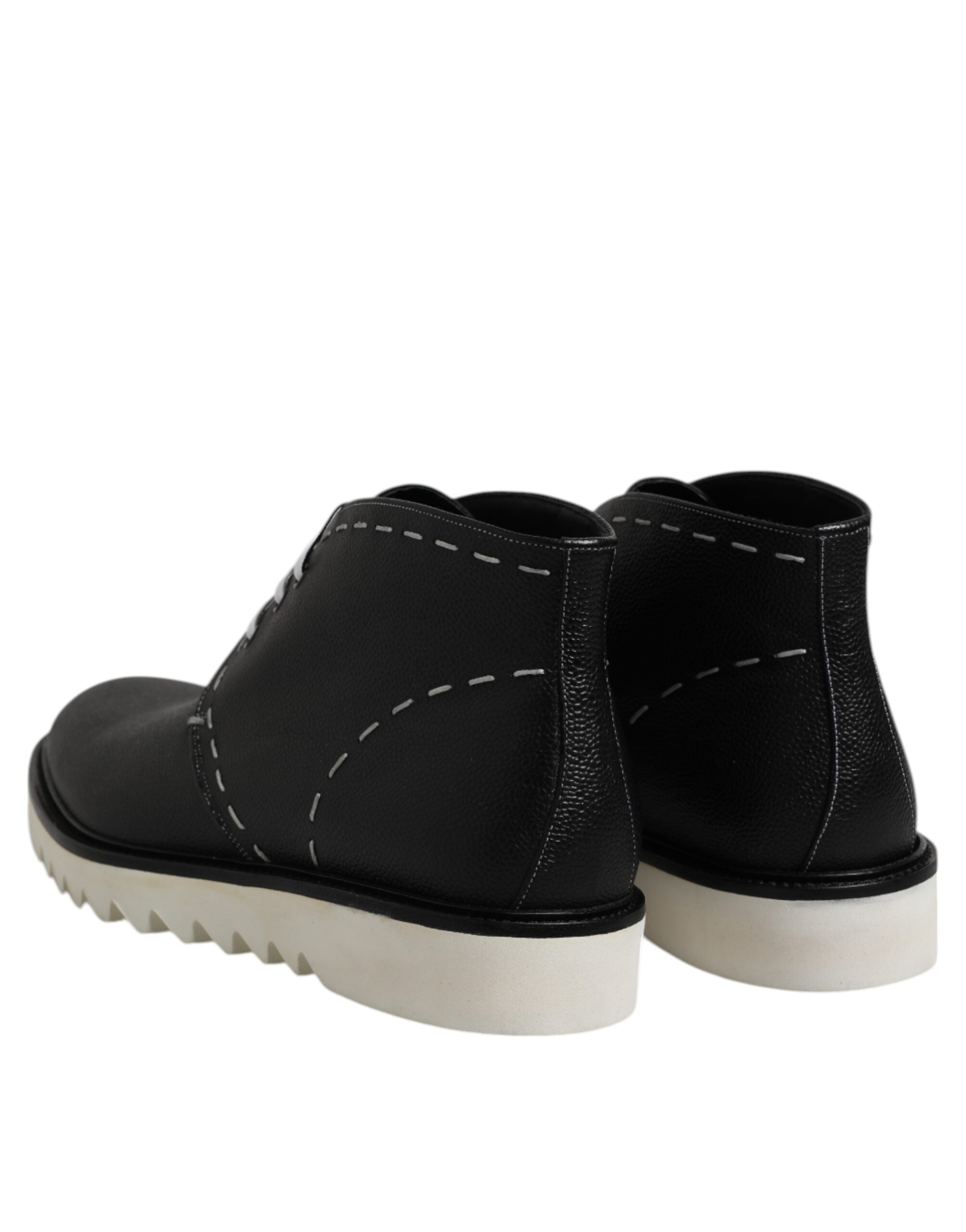 Dolce & Gabbana Schwarz Weiß Leder Stiefelette Schuhe