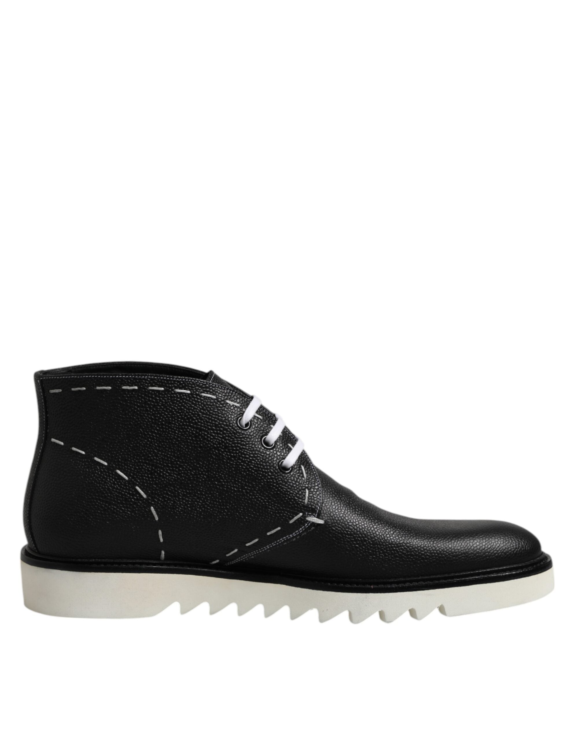 Dolce & Gabbana Schwarz Weiß Leder Stiefelette Schuhe