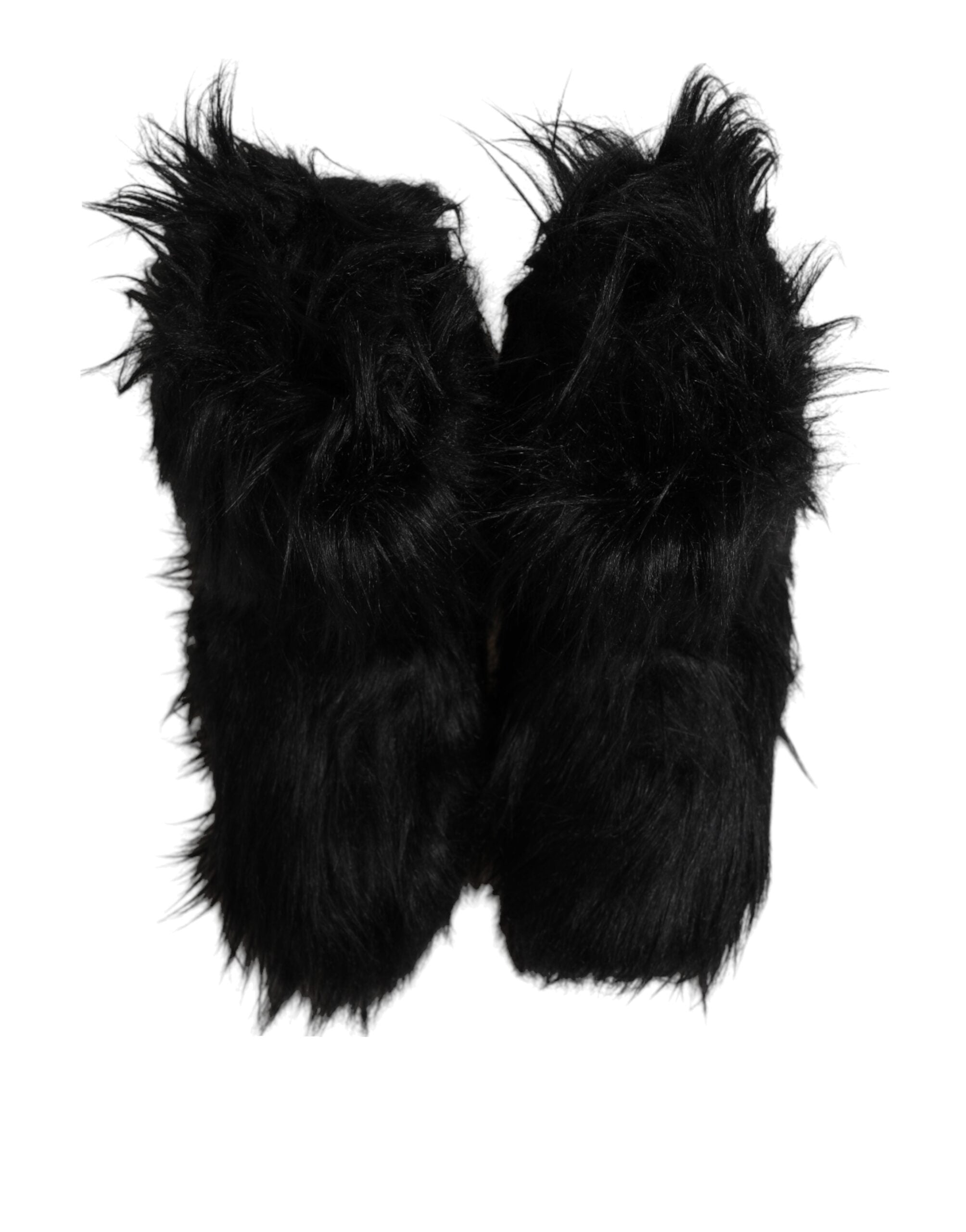 Dolce & Gabbana Schwarze Kunstpelz-Stiefel mit mittlerer Wade