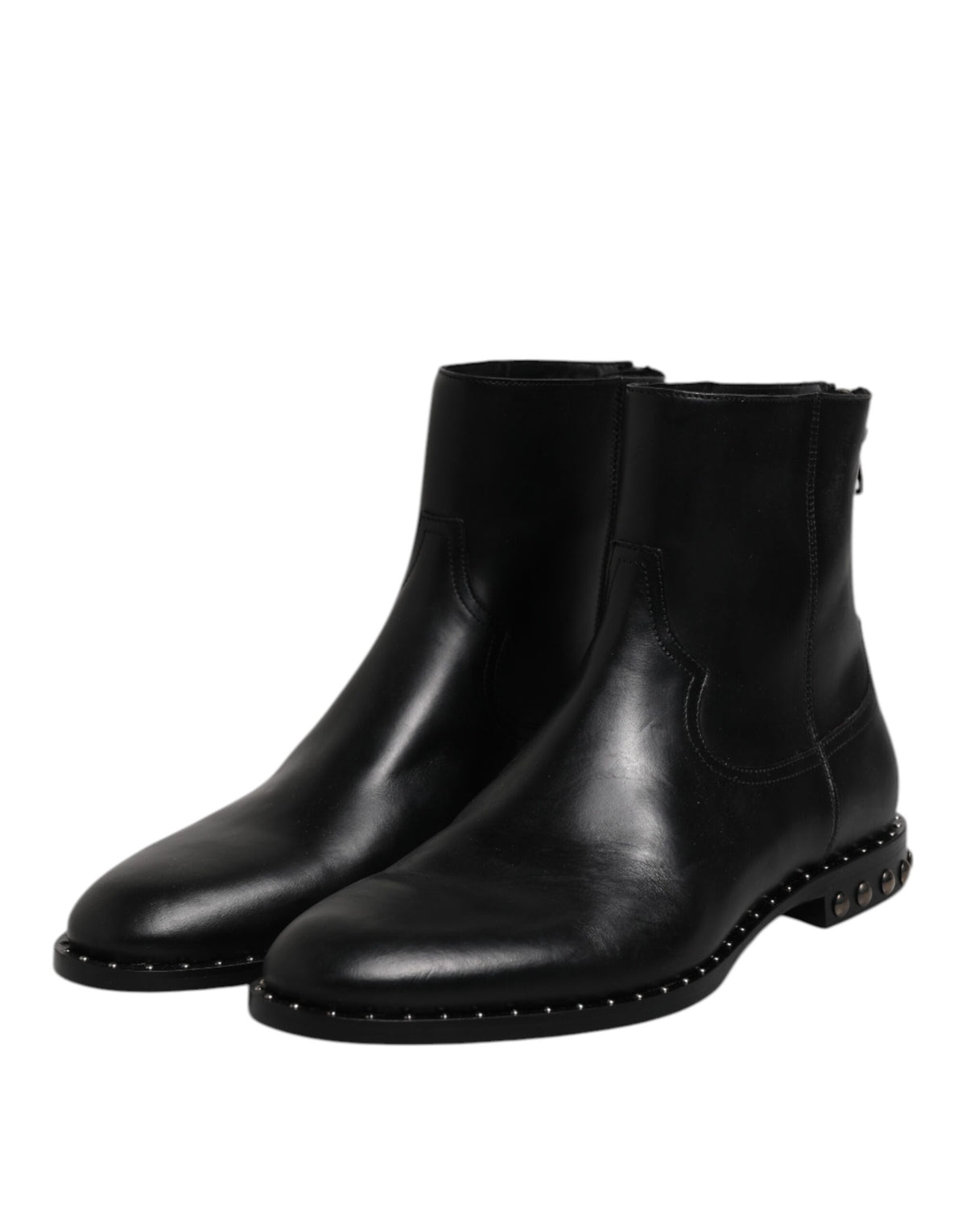 Dolce & Gabbana Schwarze Leder Logo-Stiefeletten Nietenschuhe