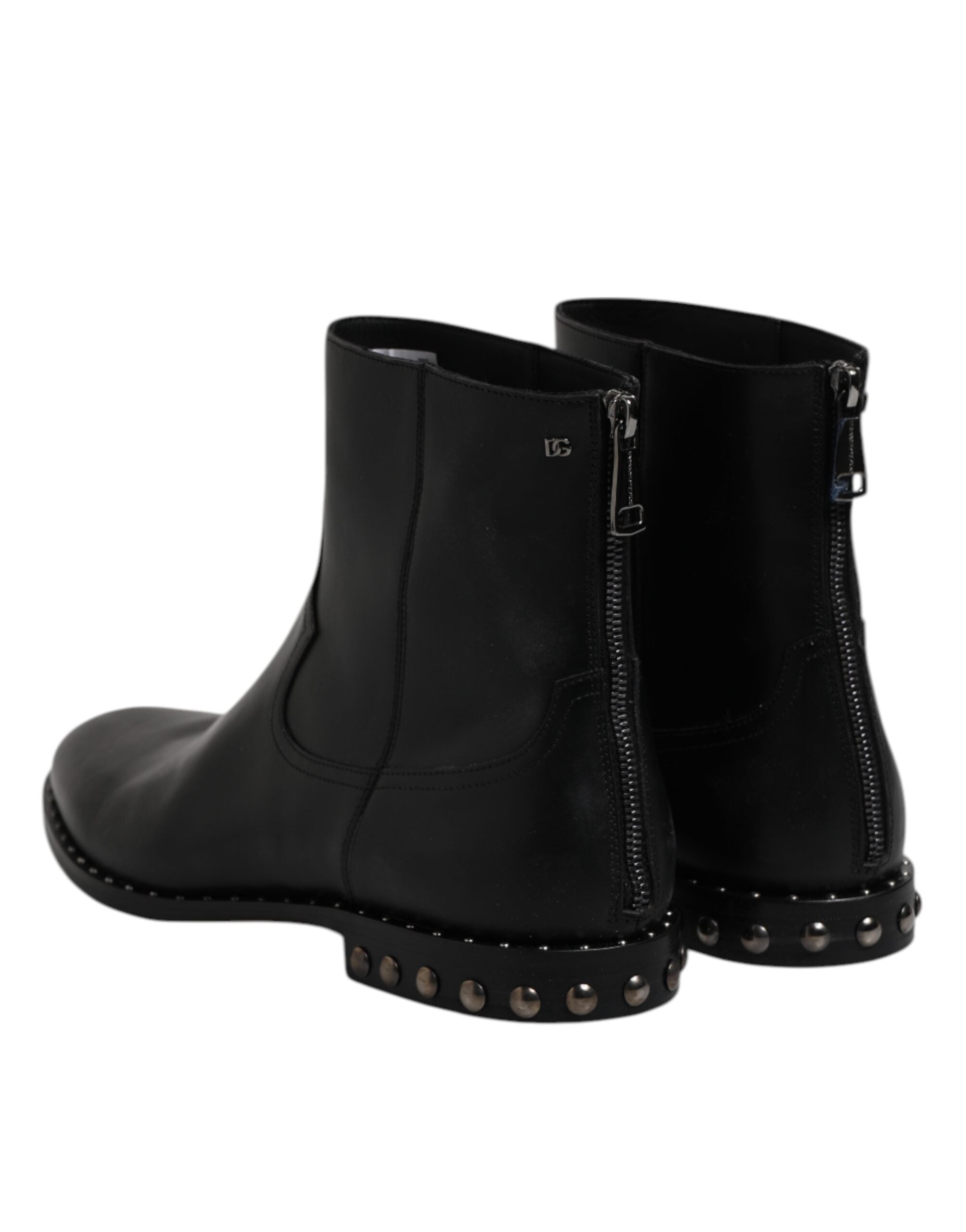 Dolce & Gabbana Schwarze Leder Logo-Stiefeletten Nietenschuhe