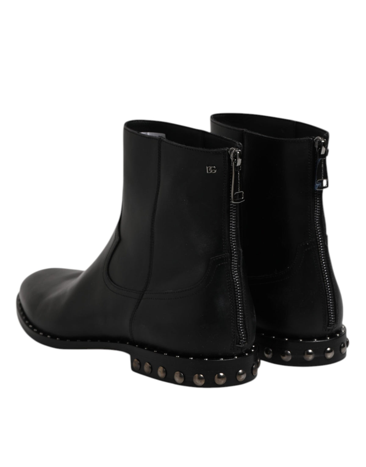 Dolce & Gabbana Schwarze Leder Logo-Stiefeletten Nietenschuhe