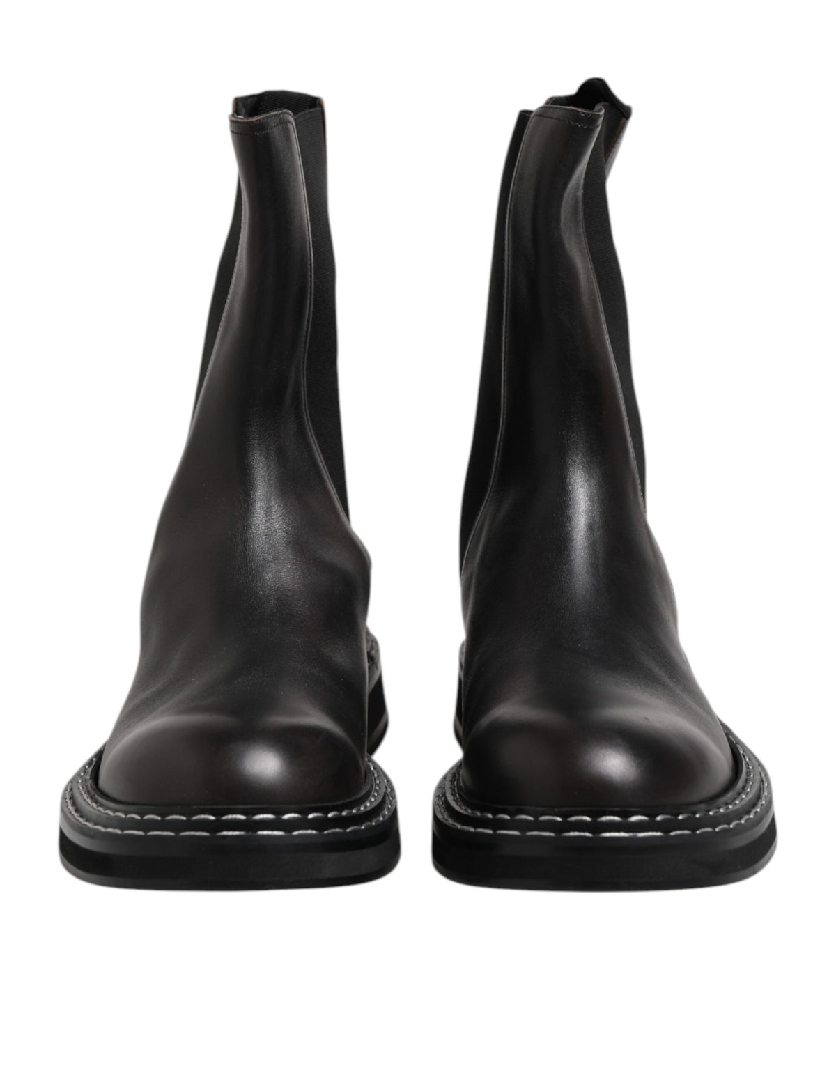 Dolce & Gabbana Schwarz Leder Mid Calf Stiefel Flats Schuhe