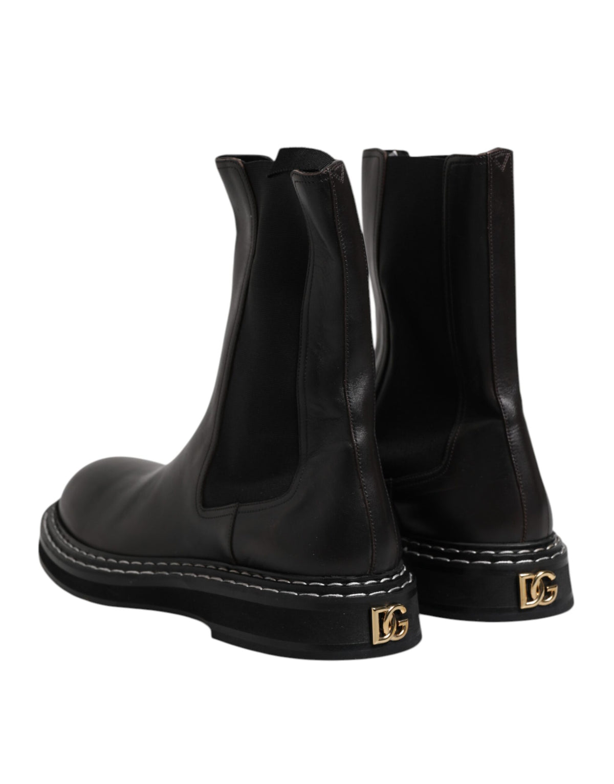 Dolce & Gabbana Schwarz Leder Mid Calf Stiefel Flats Schuhe