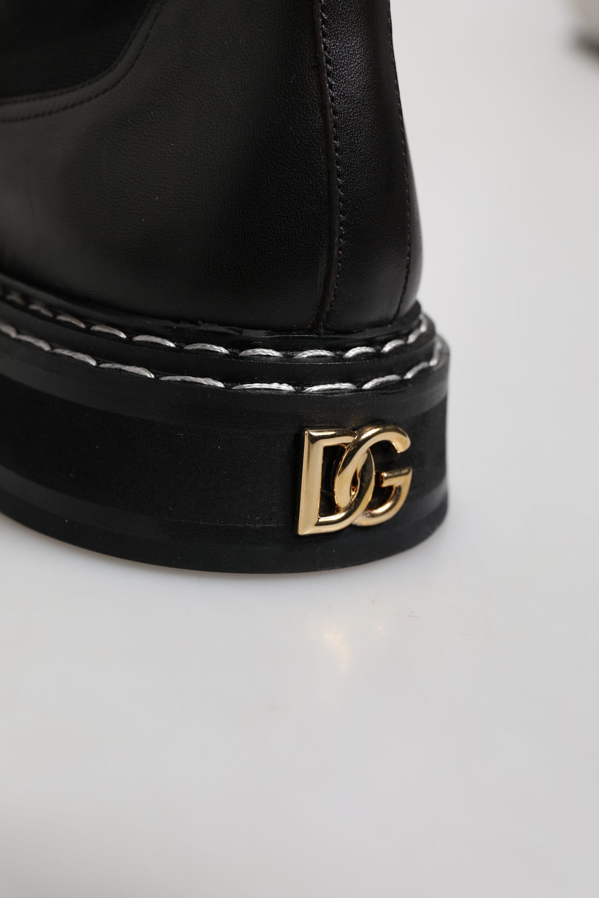 Dolce & Gabbana Schwarz Leder Mid Calf Stiefel Flats Schuhe