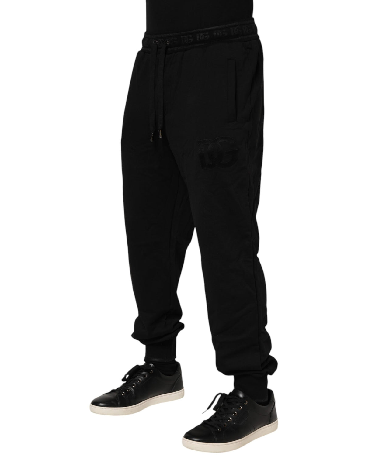Dolce & Gabbana Schwarze Baumwoll-Jogger-Hose mit Kordelzug