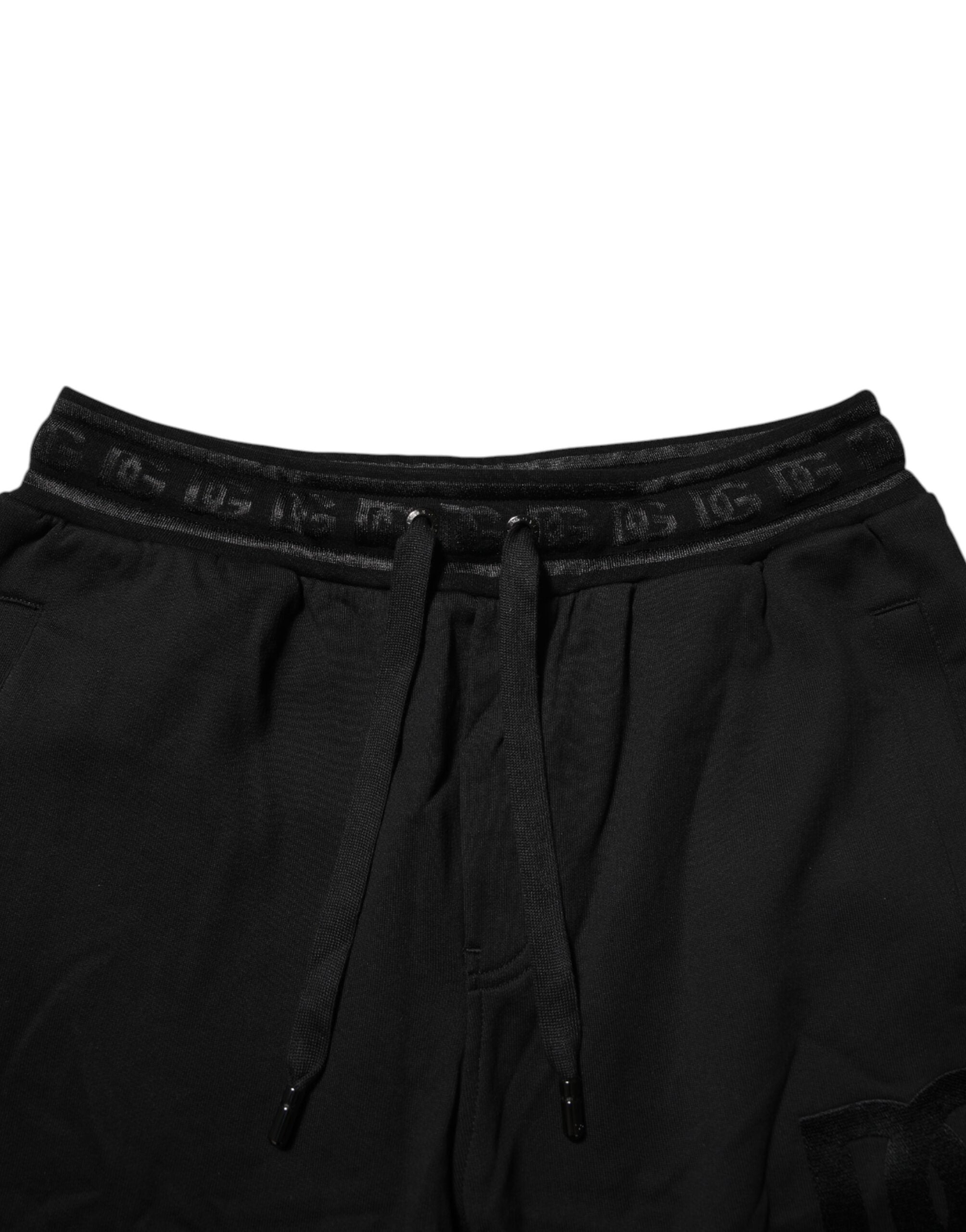 Dolce & Gabbana Schwarze Baumwoll-Jogger-Hose mit Kordelzug
