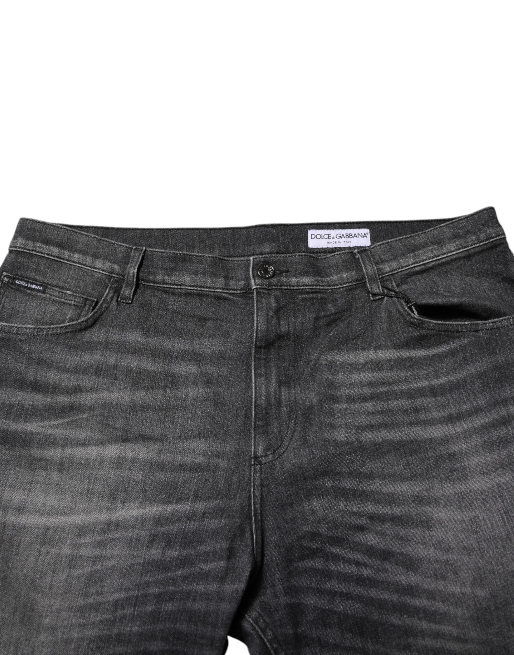 Dolce & Gabbana Graue gewaschene Baumwoll-Loose-Denim-Jeans
