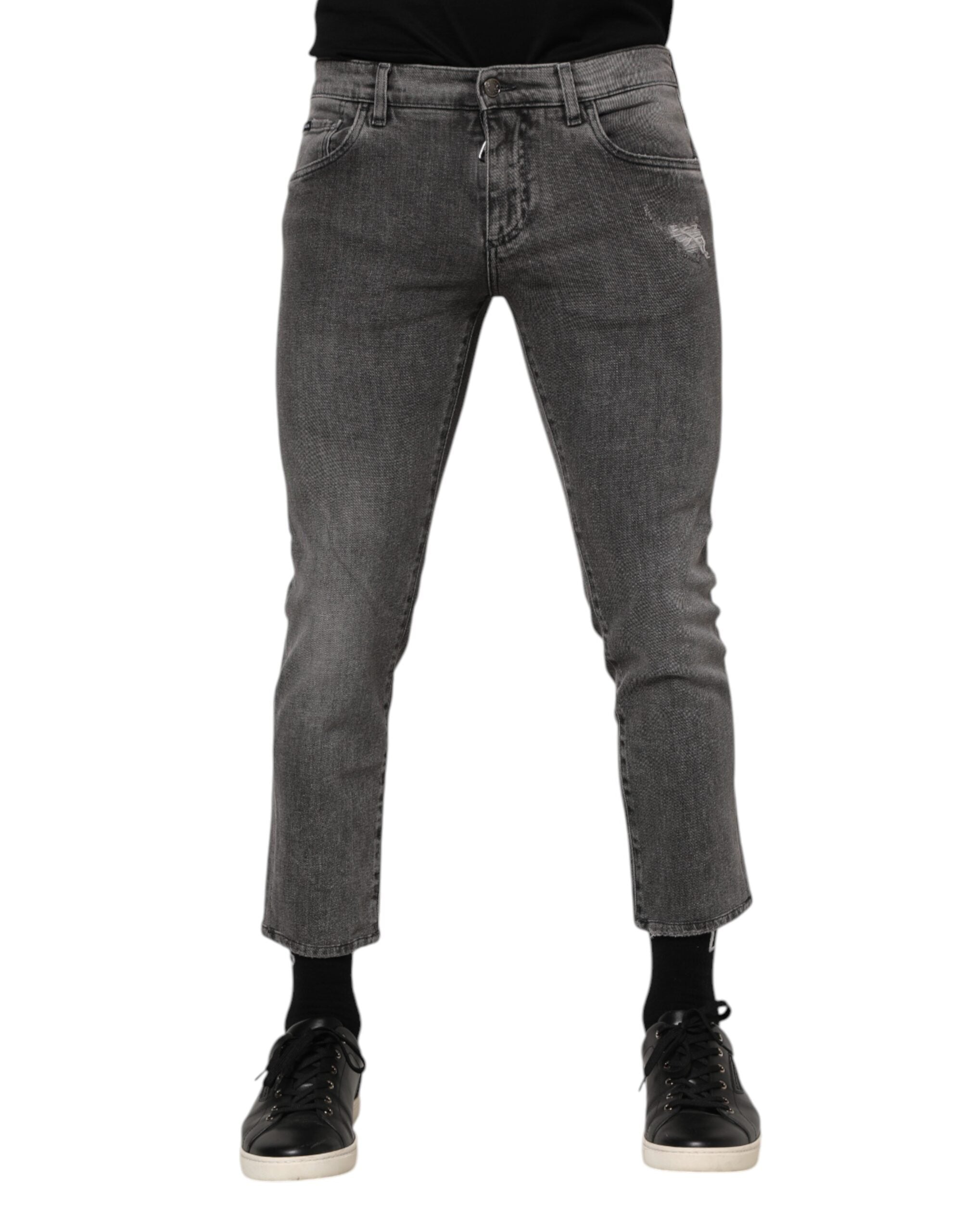 Dolce & Gabbana Graue Baumwolle Logo Plaque Männer Denim Jeans