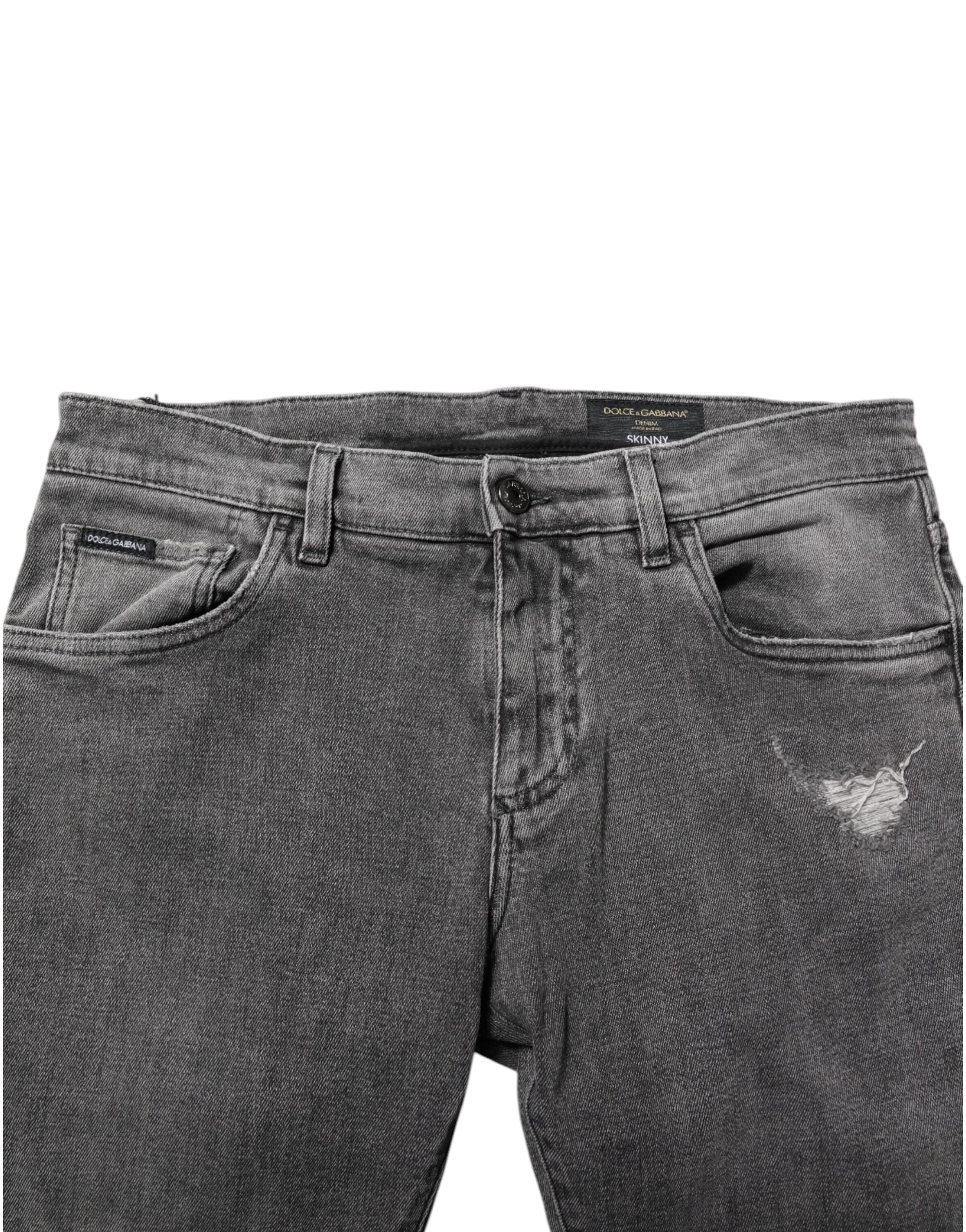 Dolce & Gabbana Graue Baumwolle Logo Plaque Männer Denim Jeans