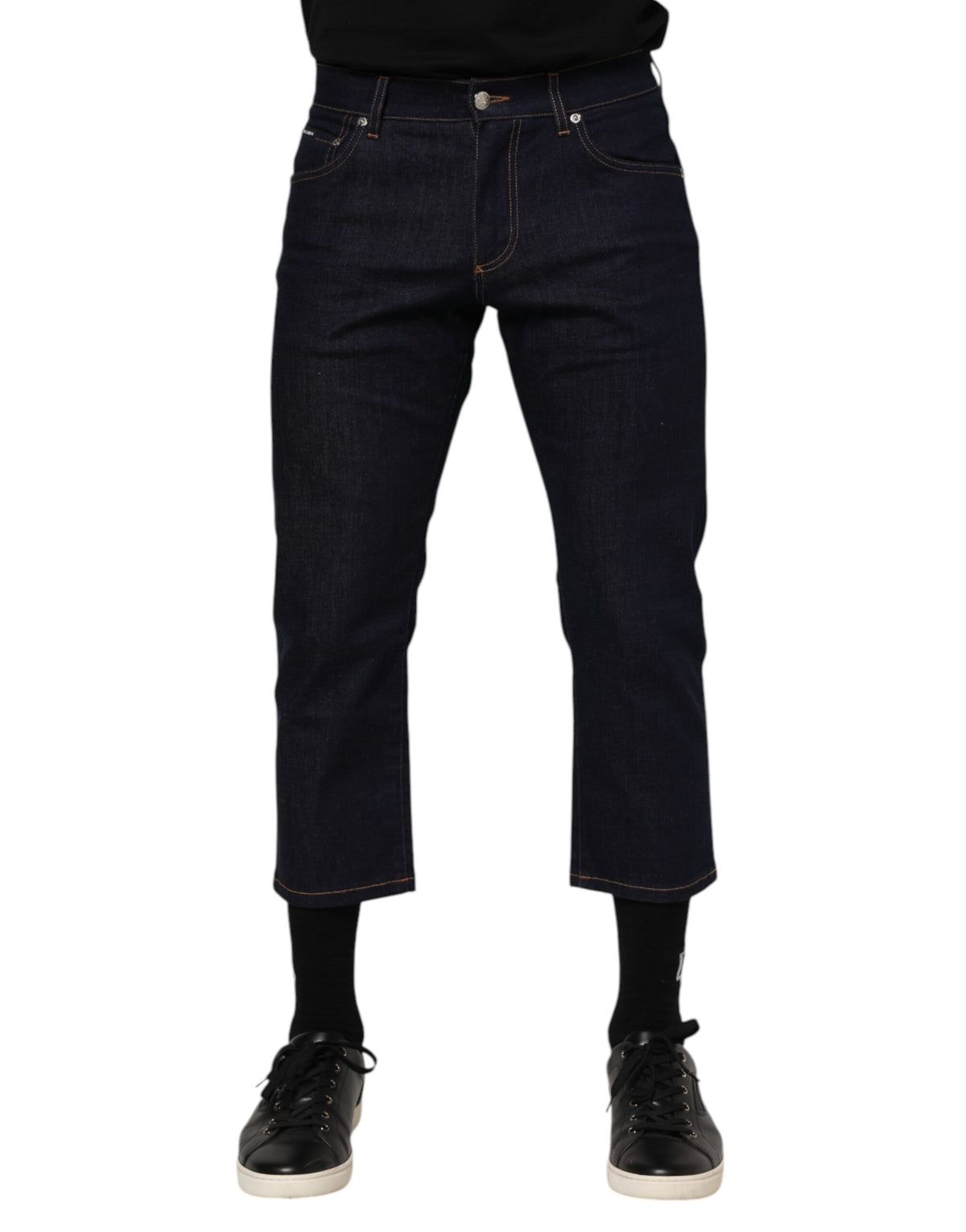 Dolce & Gabbana Dunkelblaue Baumwolle Logo Slim Fit Herren Denim Jeans