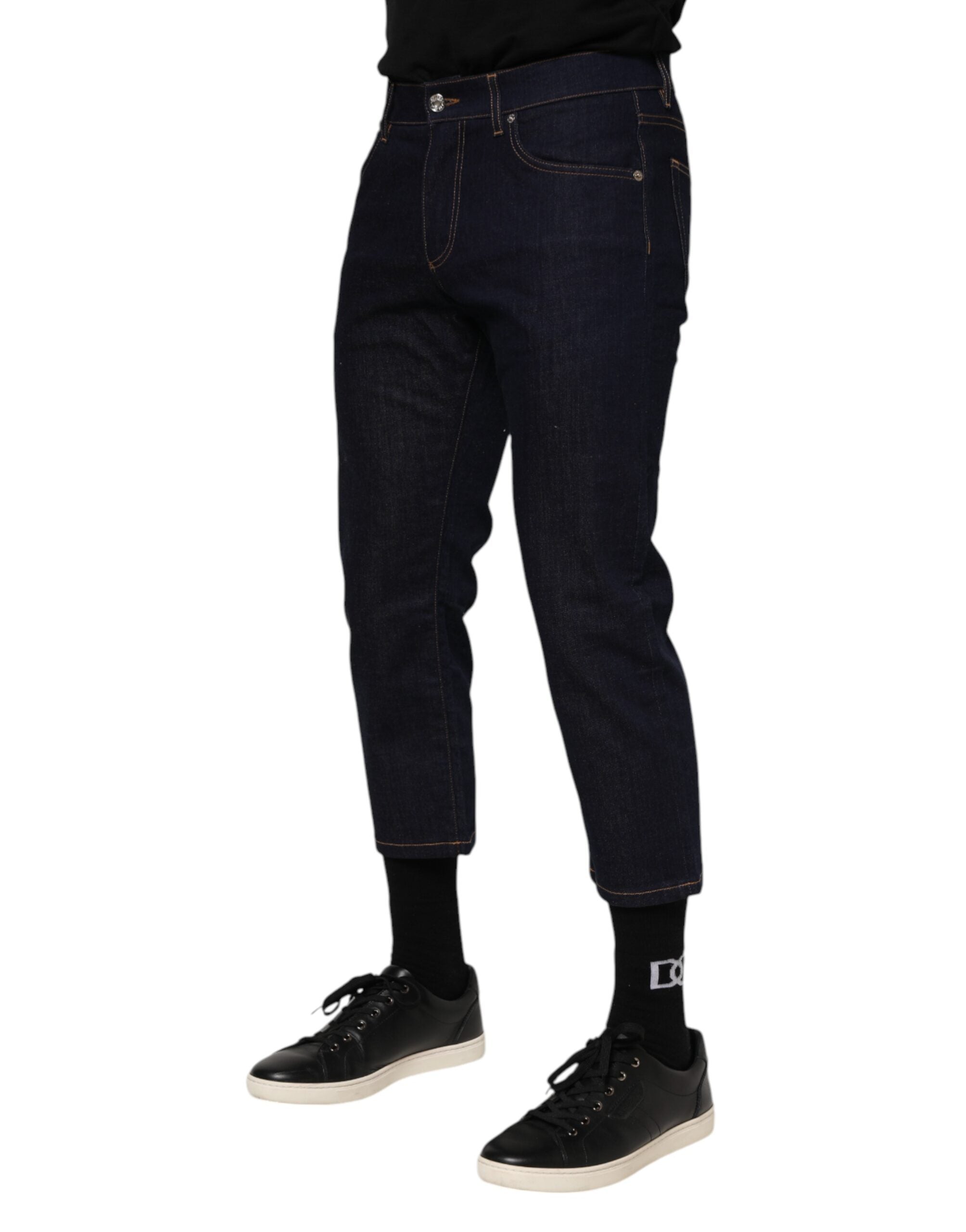 Dolce & Gabbana Dunkelblaue Baumwolle Logo Slim Fit Herren Denim Jeans