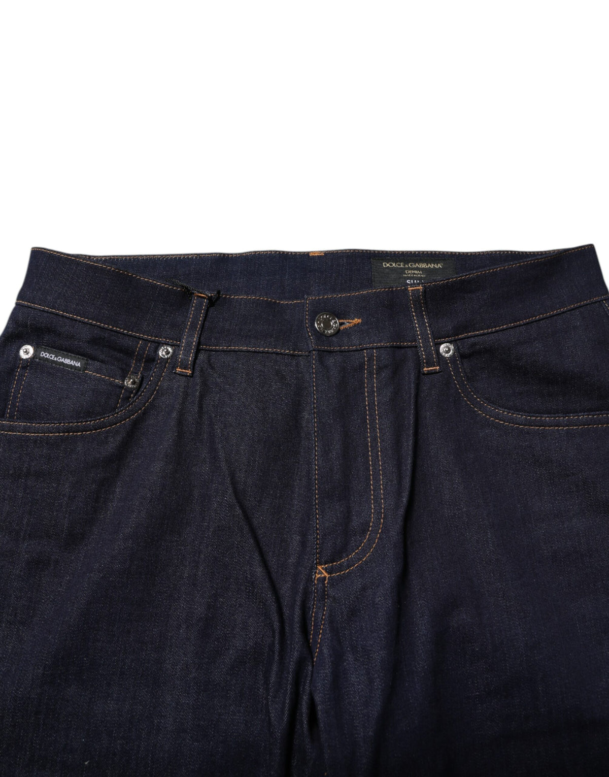 Dolce & Gabbana Dunkelblaue Baumwolle Logo Slim Fit Herren Denim Jeans