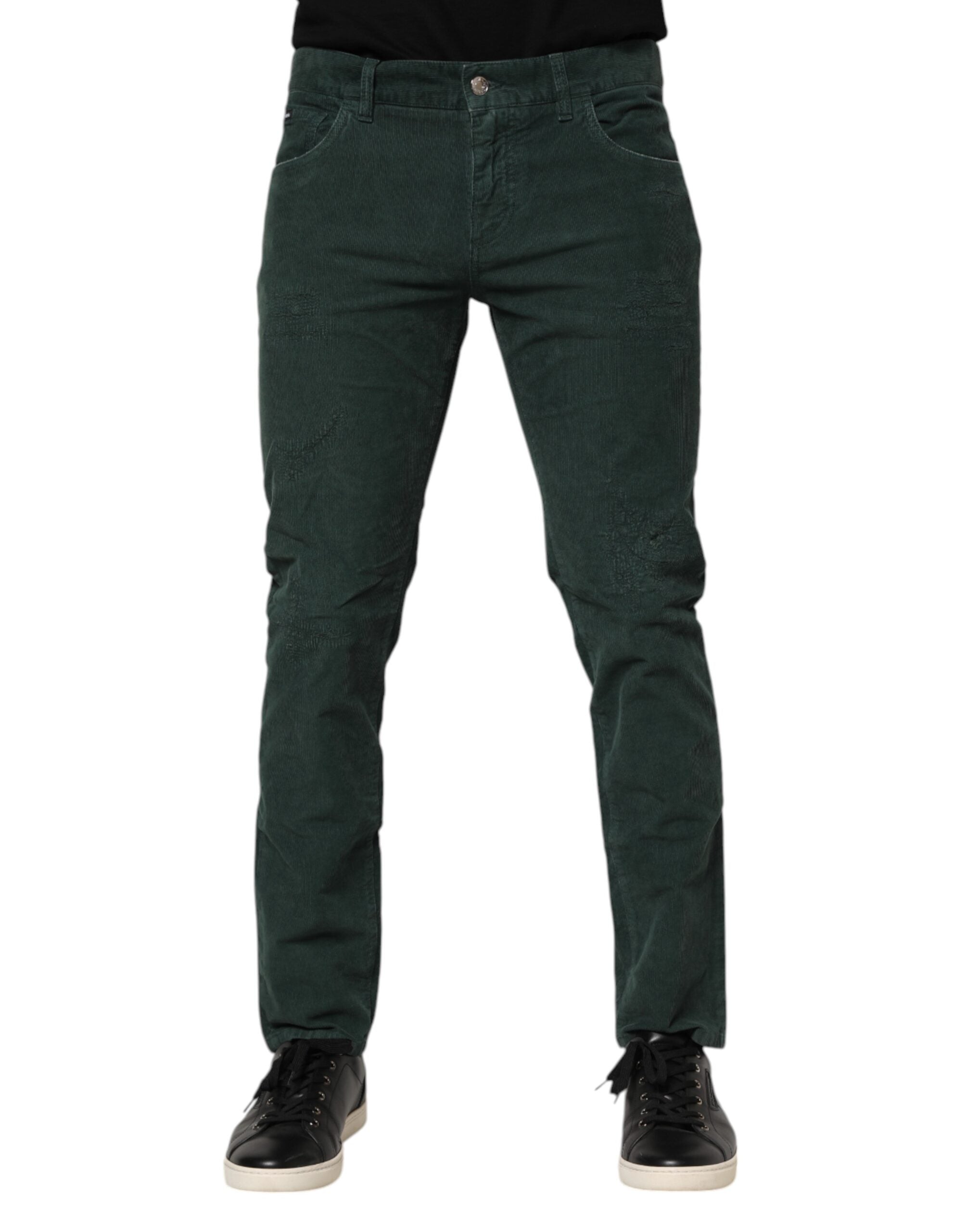 Dolce & Gabbana Grüne Skinny-Hose aus Baumwollcord