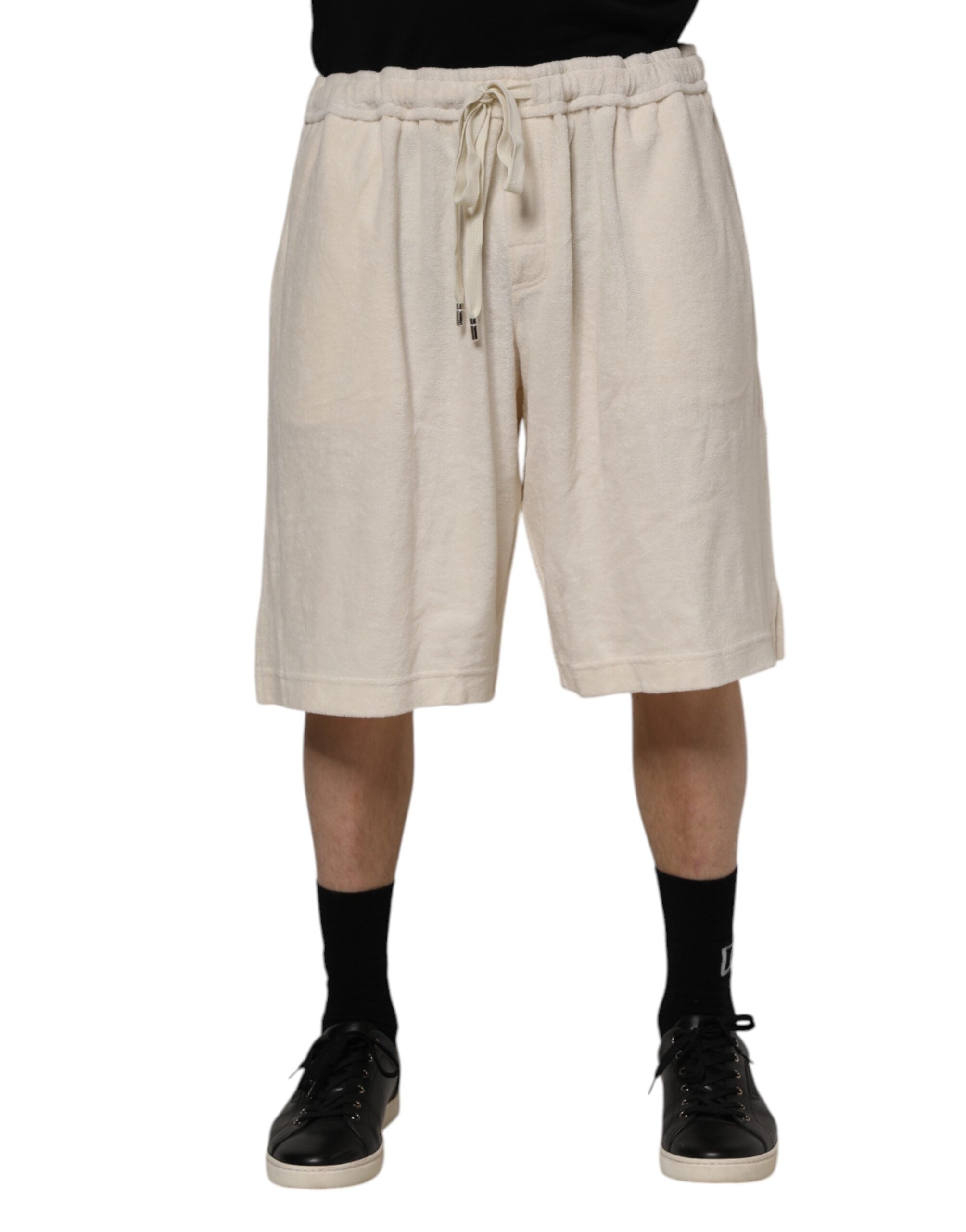 Dolce & Gabbana Elfenbeinfarbene Baumwolle Herren Bermuda Sweatshorts Shorts