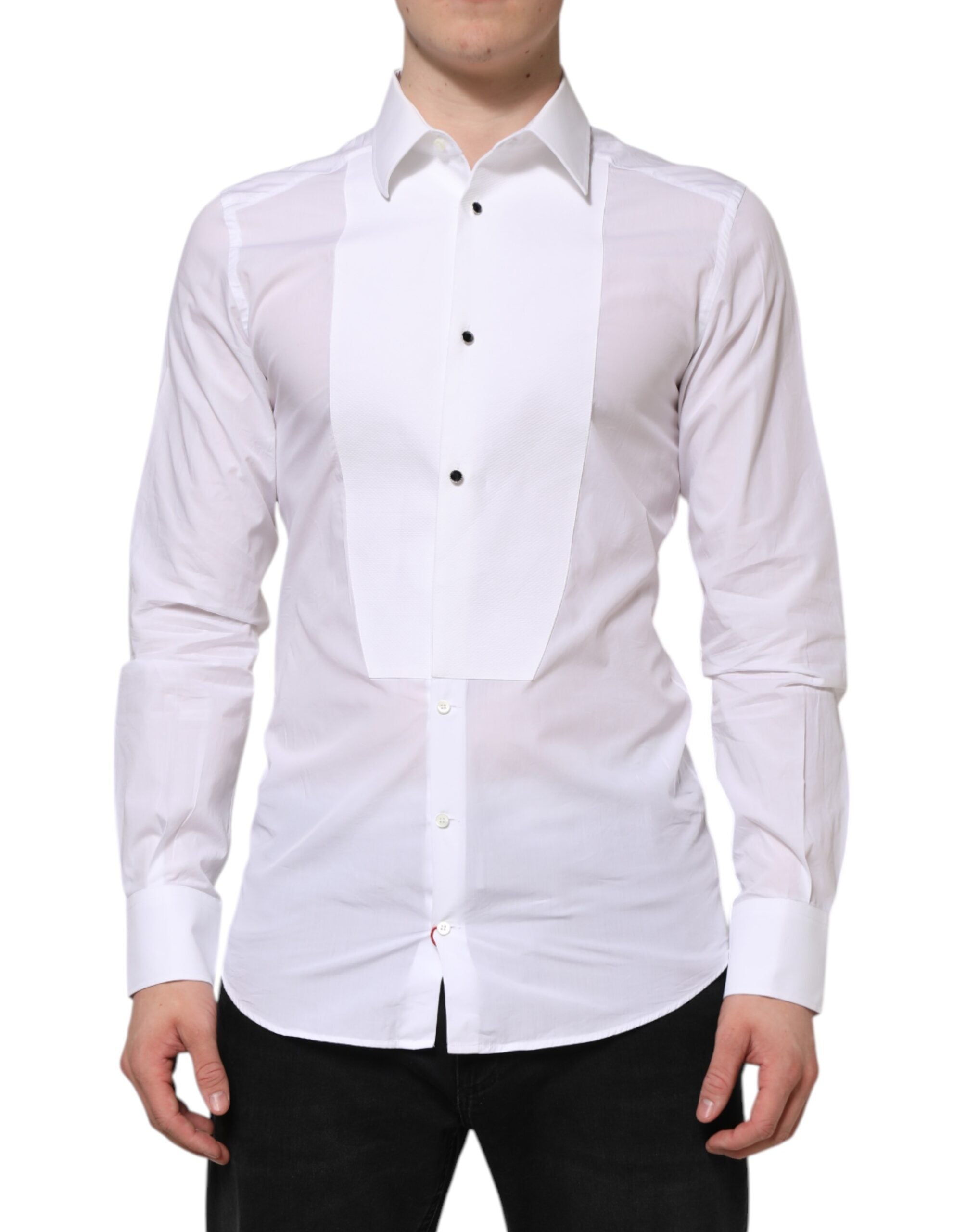 Dolce & Gabbana Weißes Hemd aus Baumwolle GOLD Bib Popeline Formal