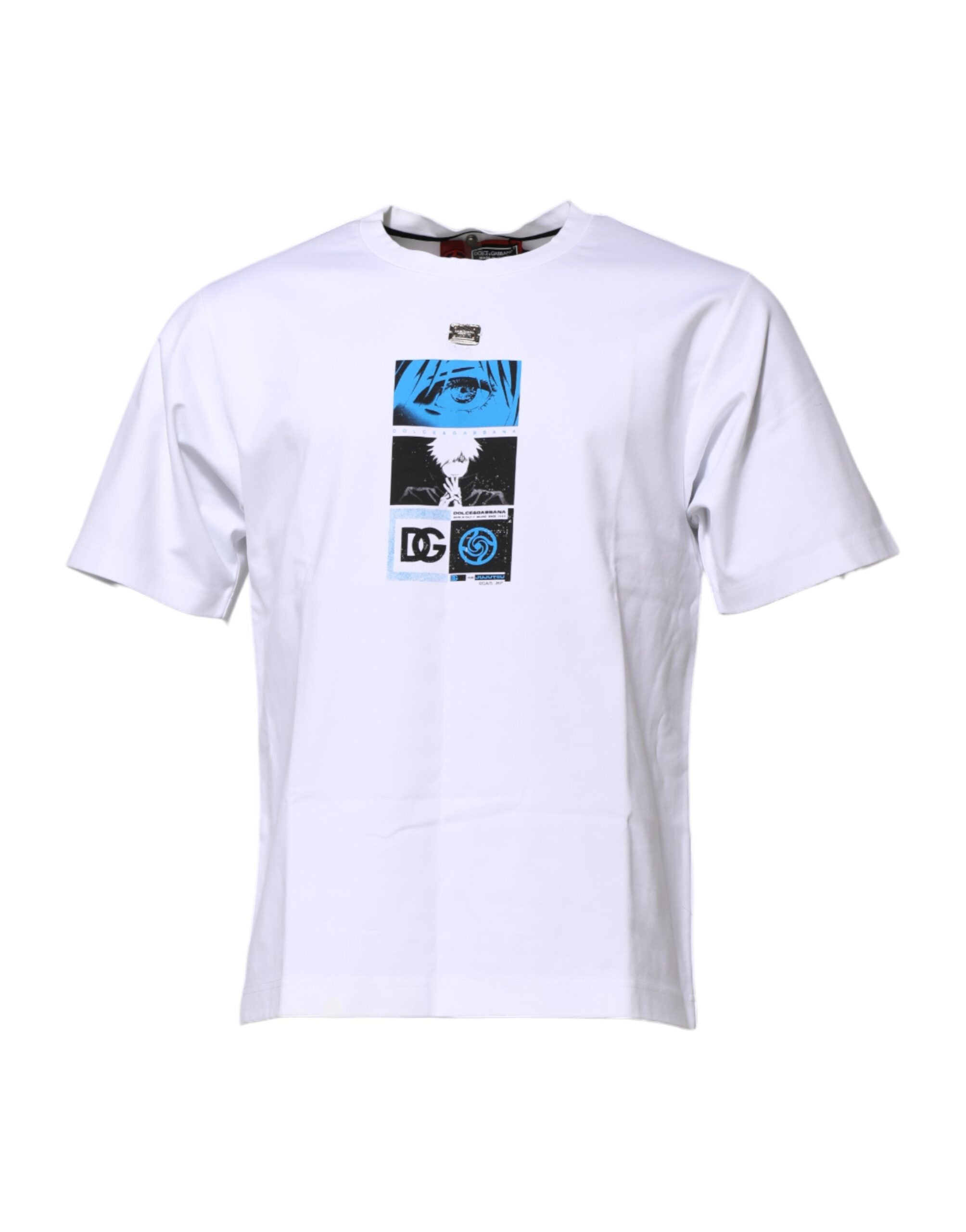 Dolce & Gabbana Weißes T-Shirt mit Rundhalsausschnitt aus Baumwolle und Grafikdruck