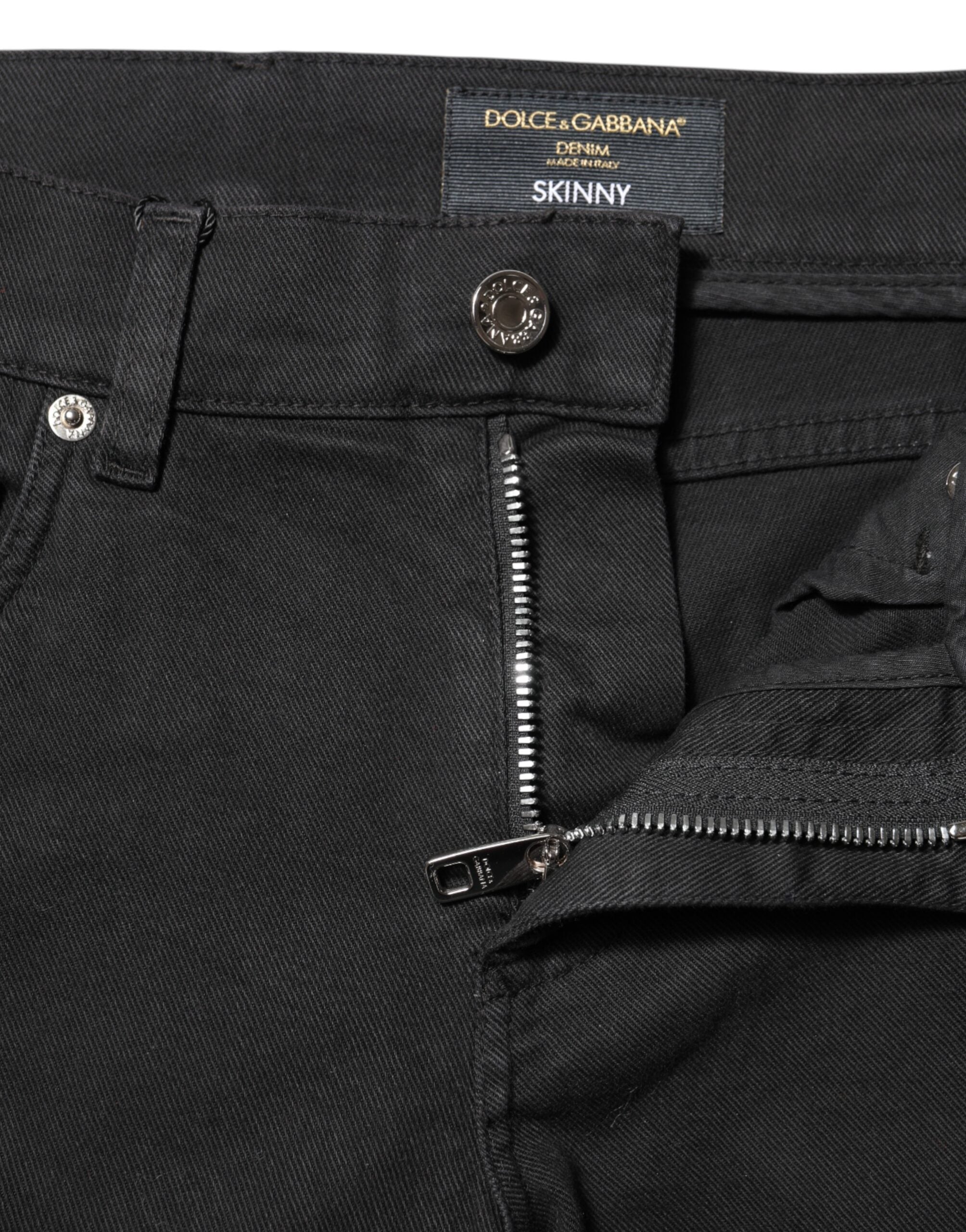 Dolce & Gabbana Schwarz zerfleddert Weißes Futter Skinny Denim Jeans