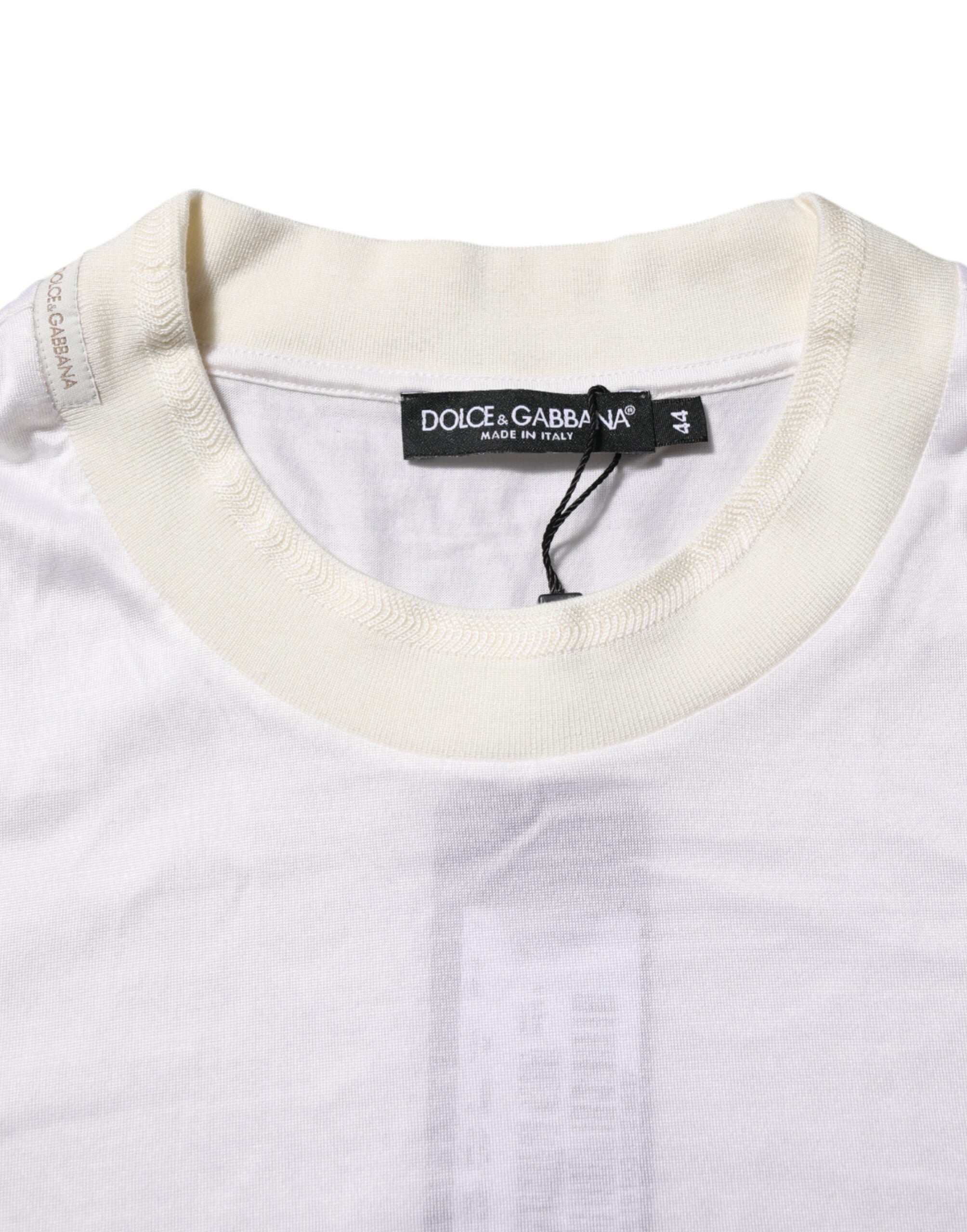 Dolce & Gabbana Weißes Seiden-T-Shirt mit Rundhalsausschnitt und langen Ärmeln