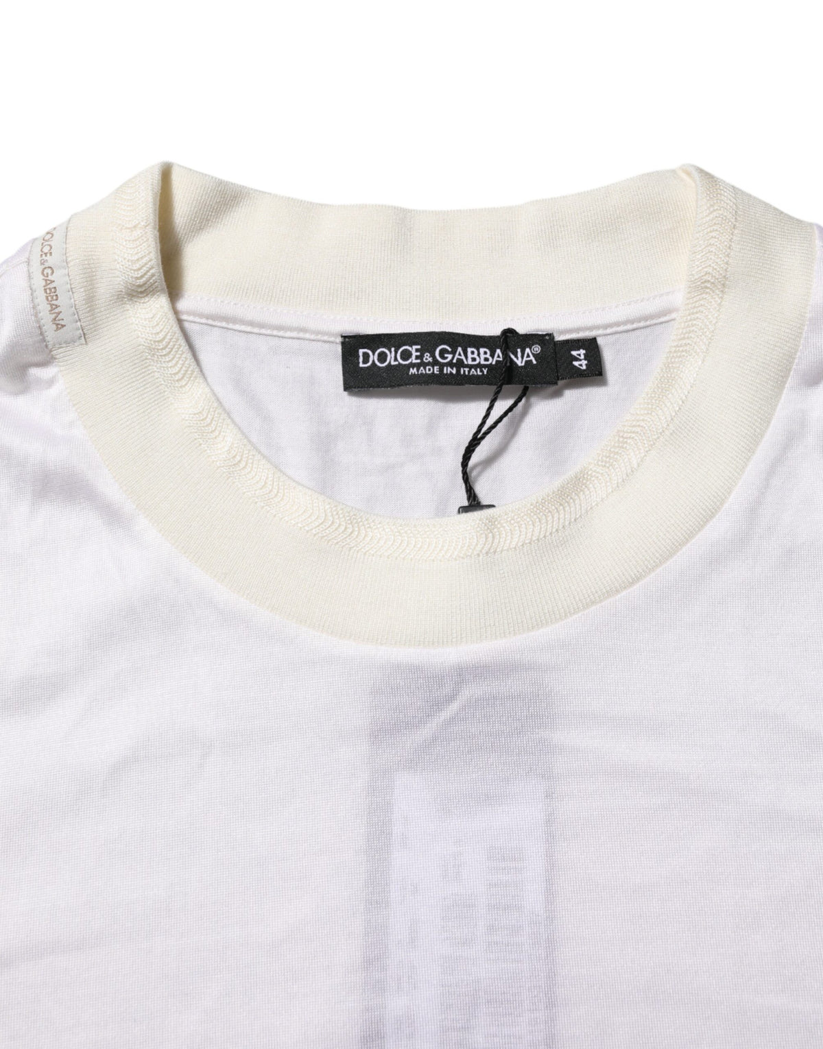 Dolce & Gabbana Weißes Seiden-T-Shirt mit Rundhalsausschnitt und langen Ärmeln