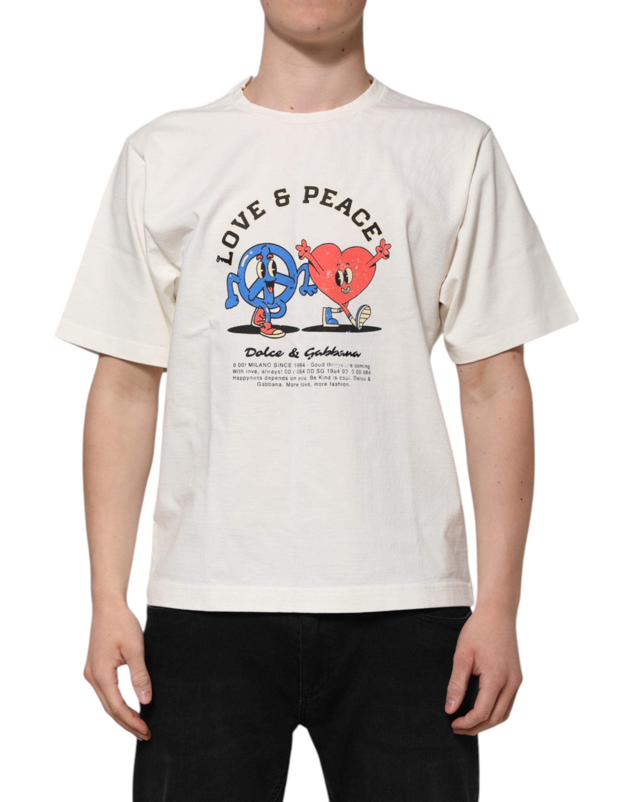 Dolce & Gabbana Weiß Liebe Frieden Baumwolle Männer Rundhals T-Shirt