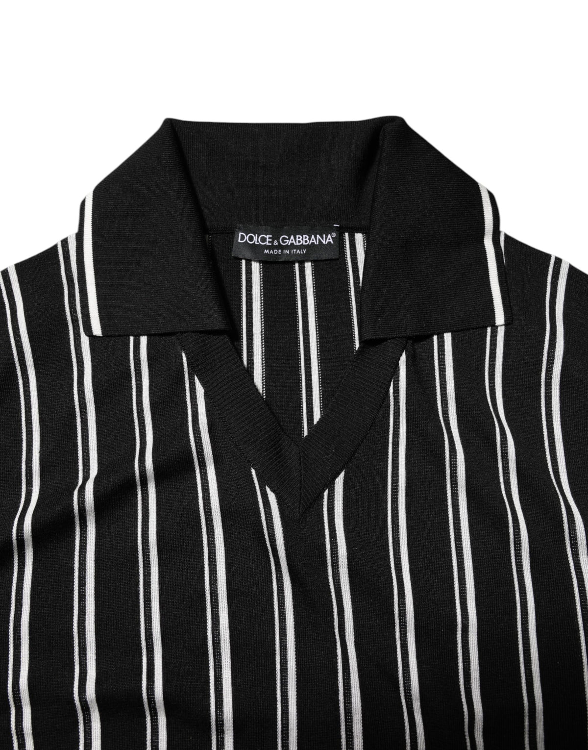Dolce & Gabbana Schwarz-weiß gestreiftes Polo-T-Shirt mit Kragen