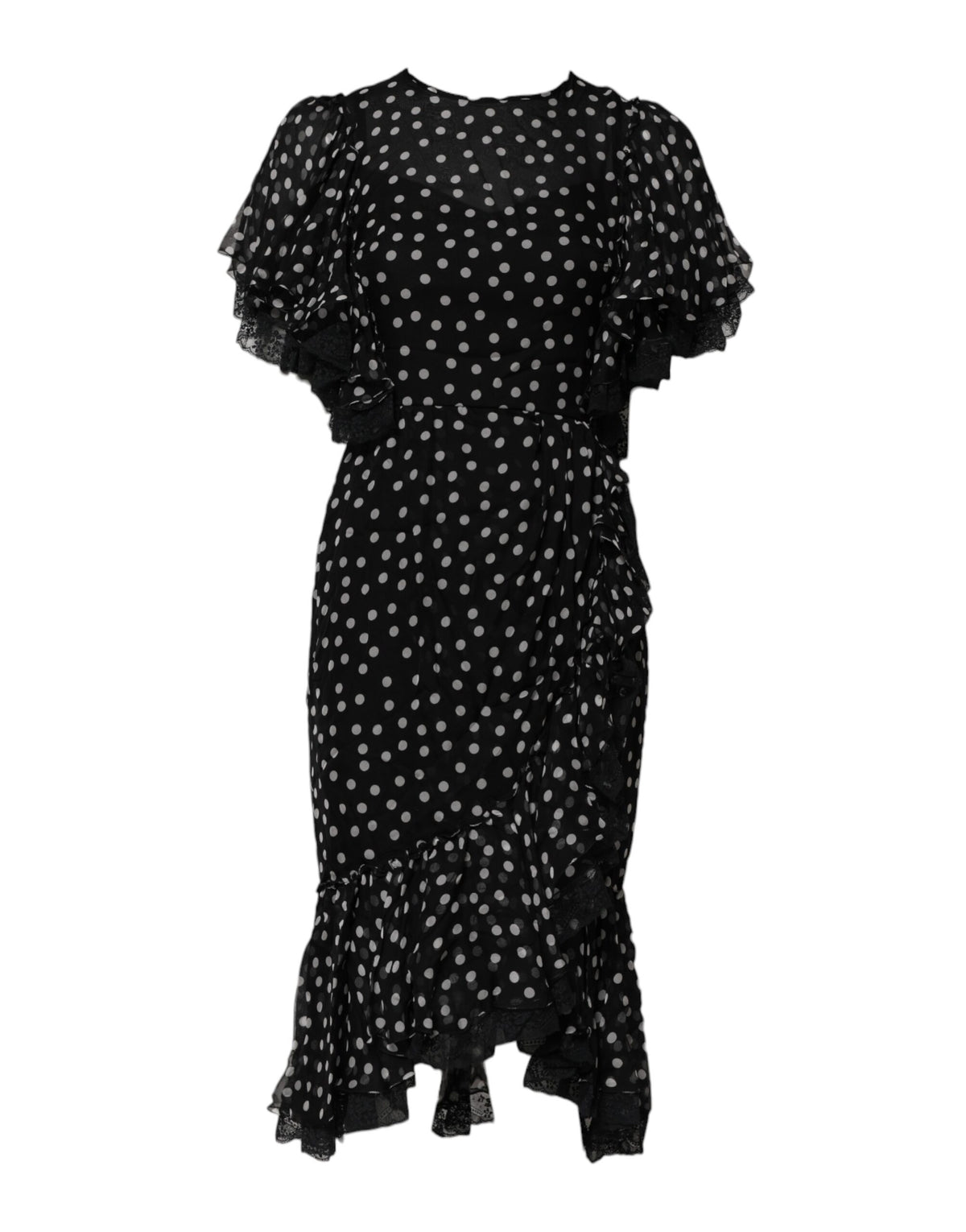 Dolce & Gabbana Schwarz Weiß Spitze Polka Dot Chiffon Kleid
