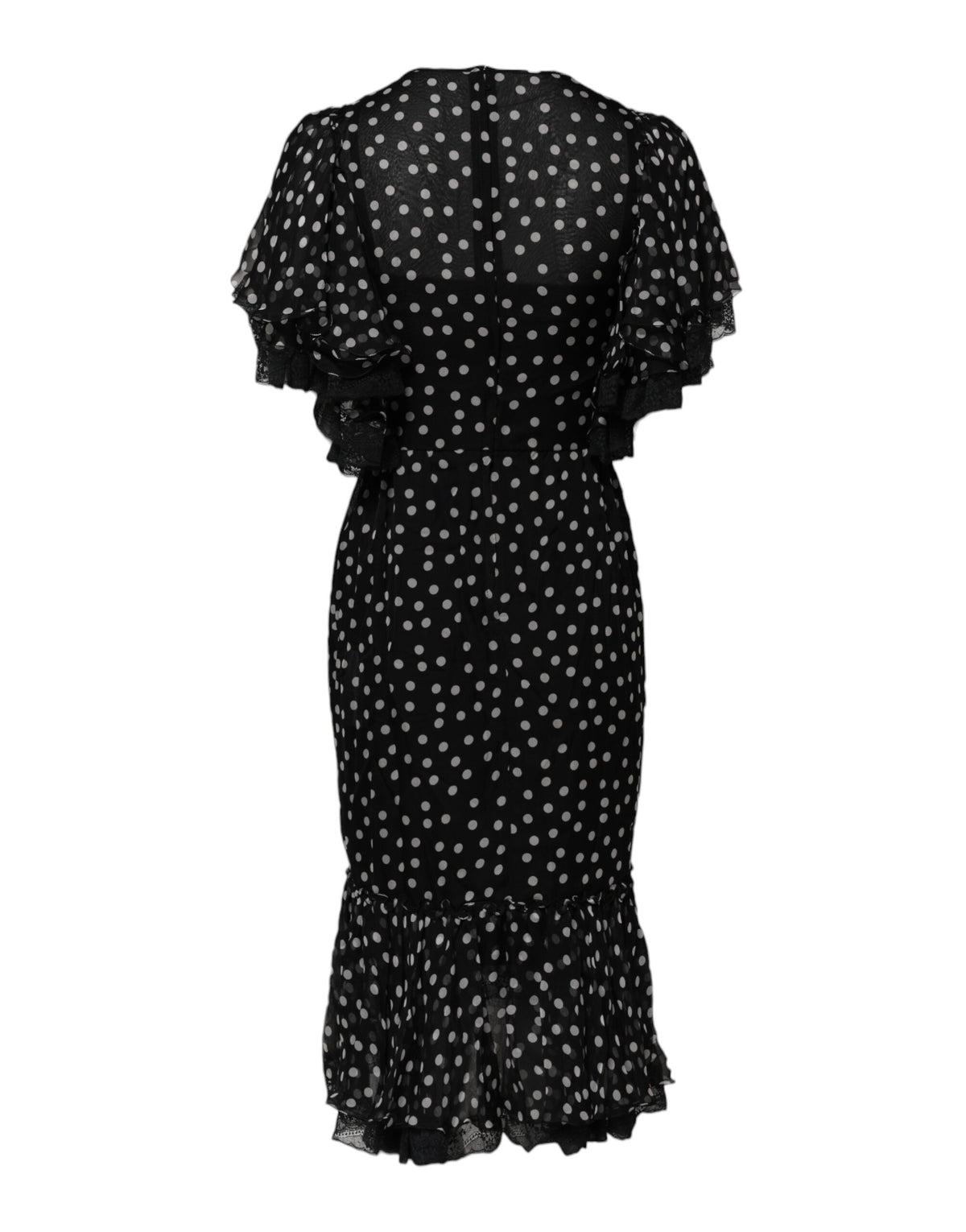 Dolce & Gabbana Schwarz Weiß Spitze Polka Dot Chiffon Kleid
