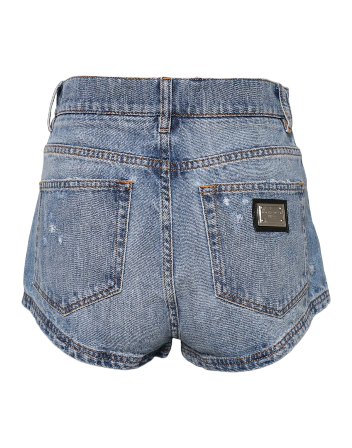 Dolce & Gabbana Blaue Logo-Plakette Denim Baumwolle Hot Pants Shorts