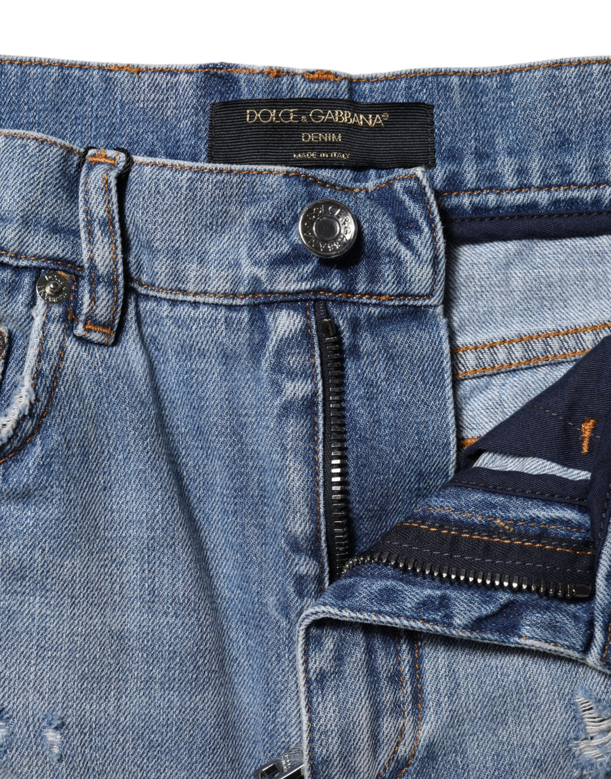 Dolce & Gabbana Blaue Logo-Plakette Denim Baumwolle Hot Pants Shorts