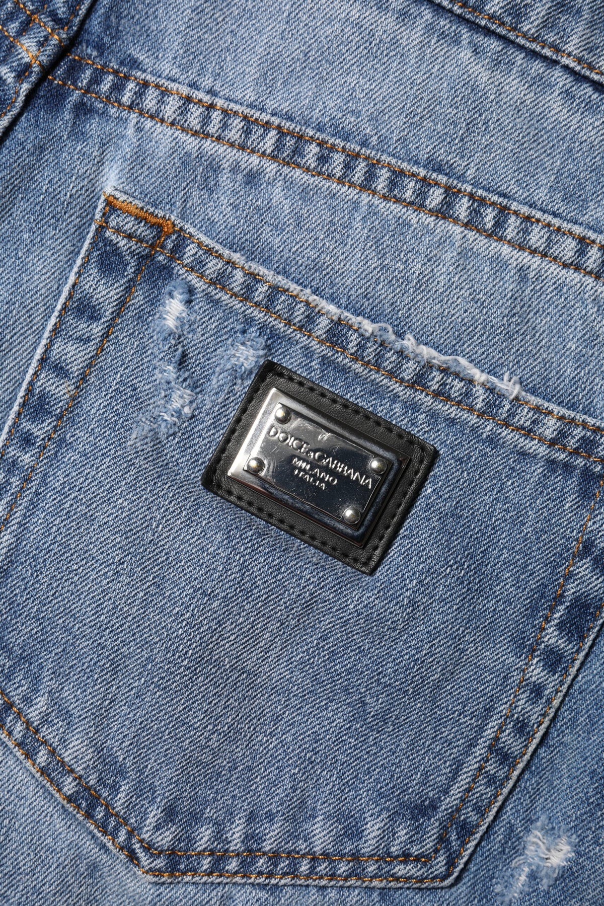 Dolce & Gabbana Blaue Logo-Plakette Denim Baumwolle Hot Pants Shorts
