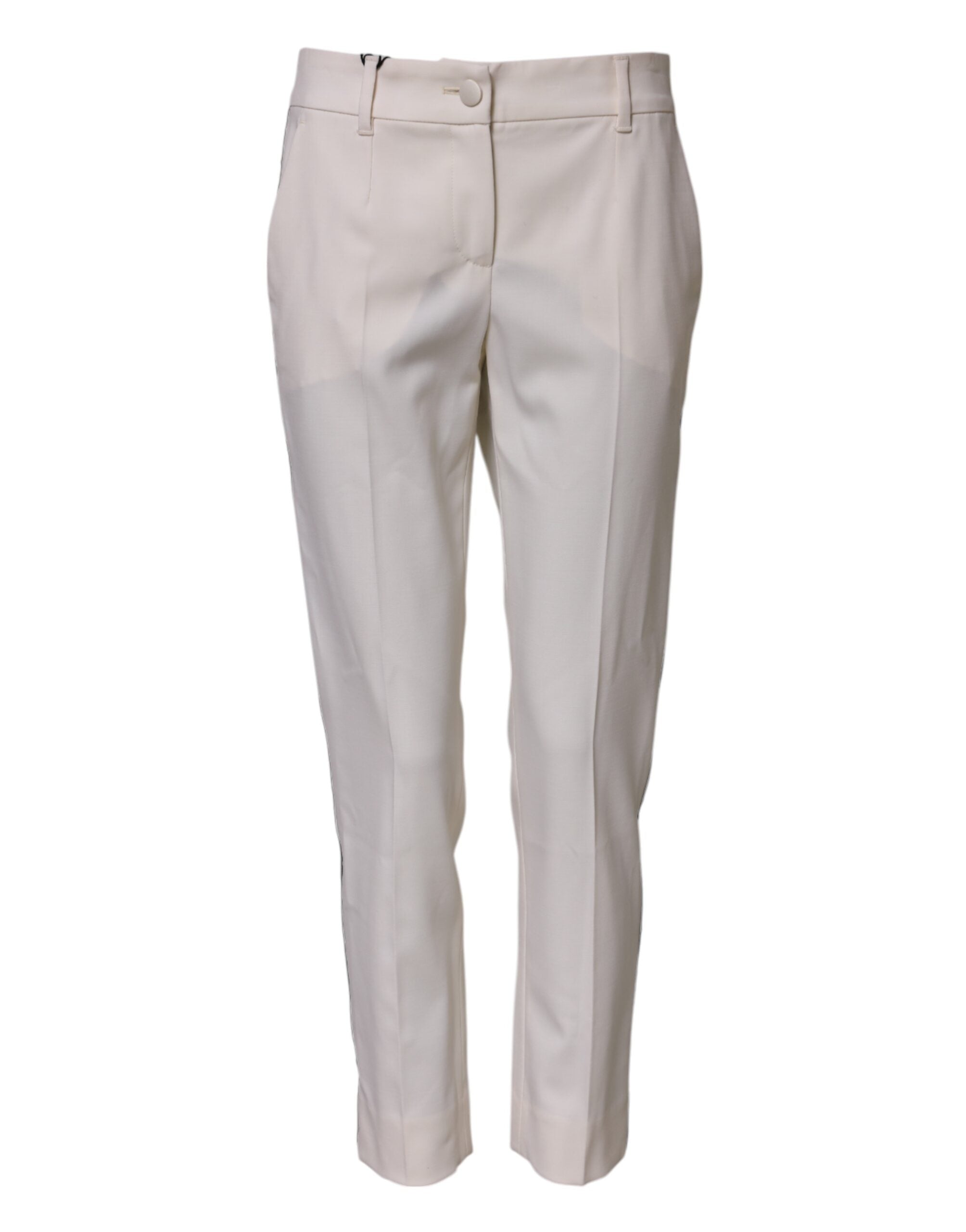 Dolce & Gabbana Weiße konisch zulaufende Hose aus Wolle mit mittlerer Taille