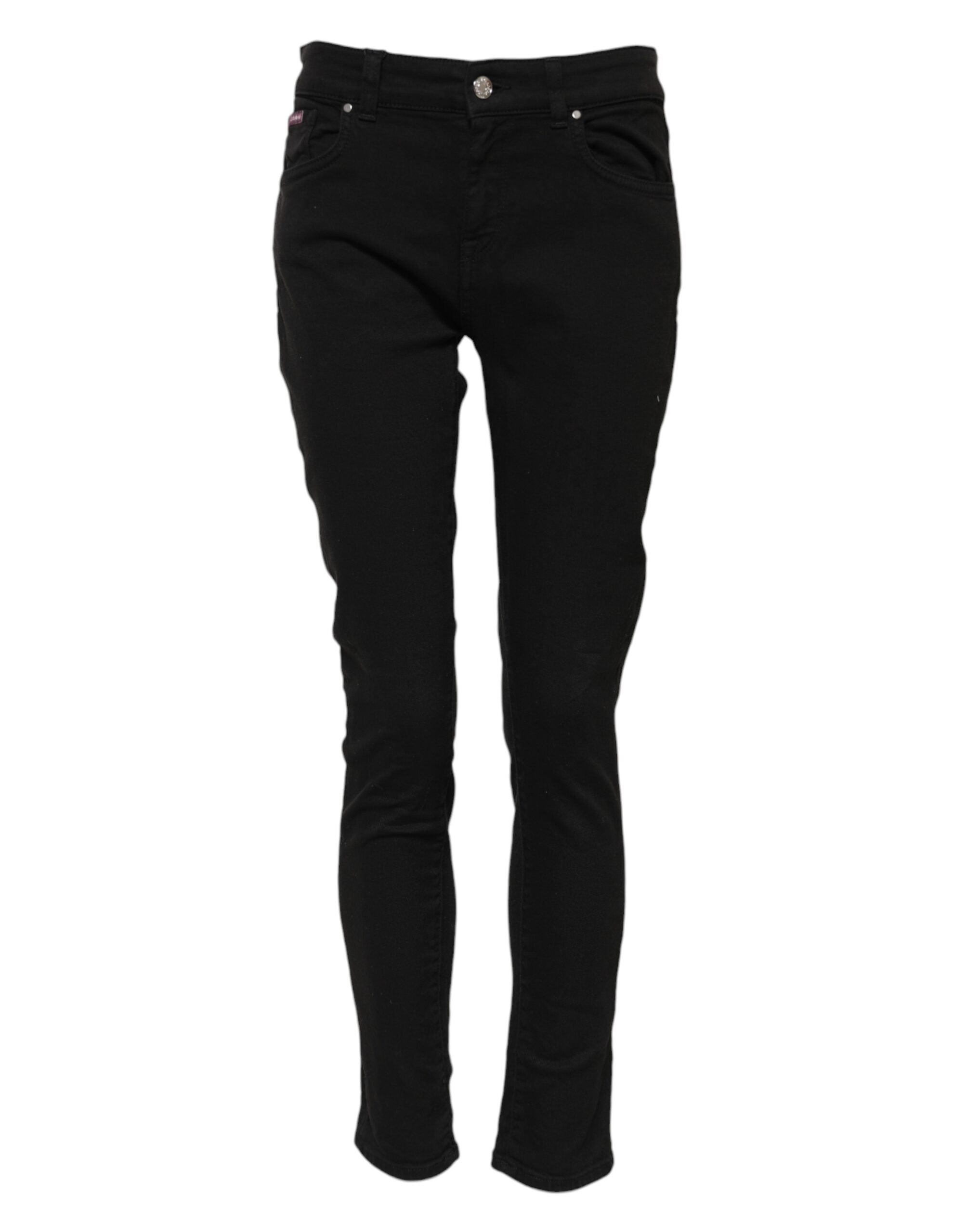 Dolce & Gabbana Schwarze Baumwolle Logo Skinny Mid Waist Denim Jeans