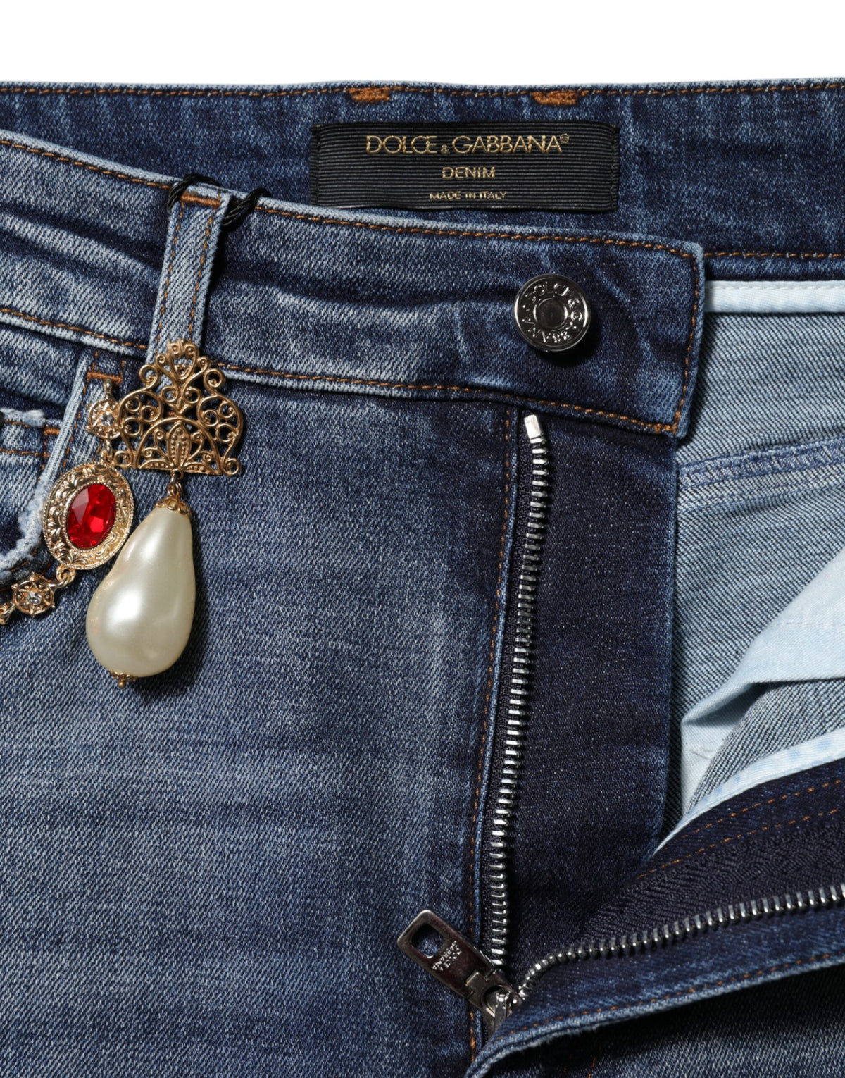 Dolce & Gabbana Blaue Denim-Jeans mit Strasssteinverzierung