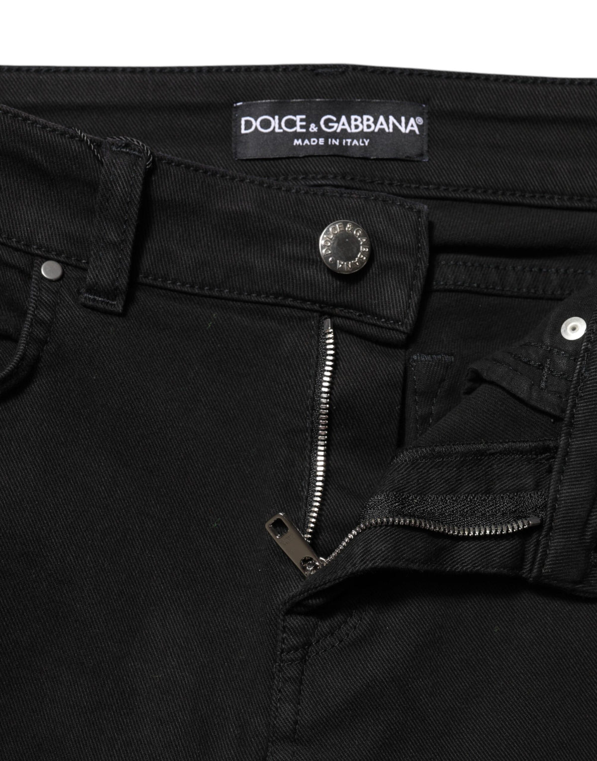 Dolce & Gabbana Schwarze Baumwolle Logo Skinny Mid Waist Denim Jeans