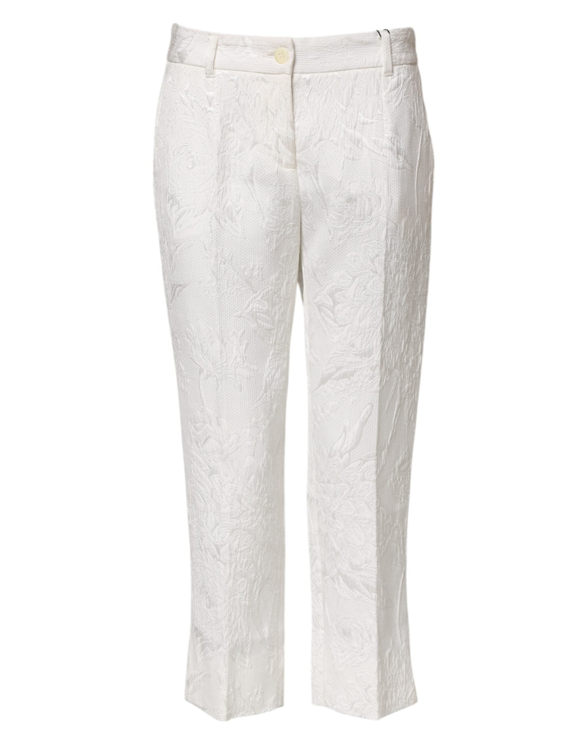Dolce & Gabbana Weiße Jacquard-Hose aus Baumwolle mit Blumenmuster