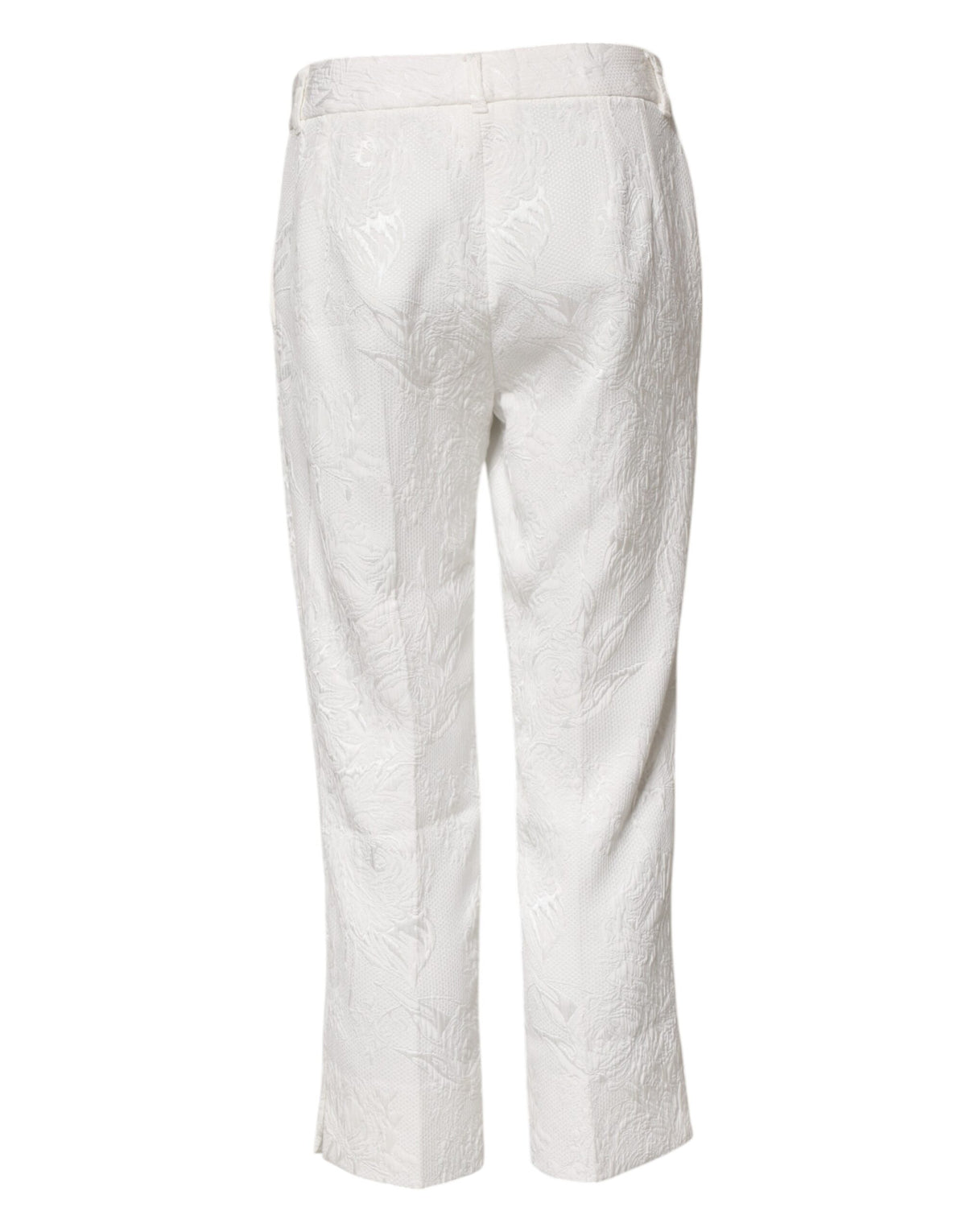 Dolce & Gabbana Weiße Jacquard-Hose aus Baumwolle mit Blumenmuster