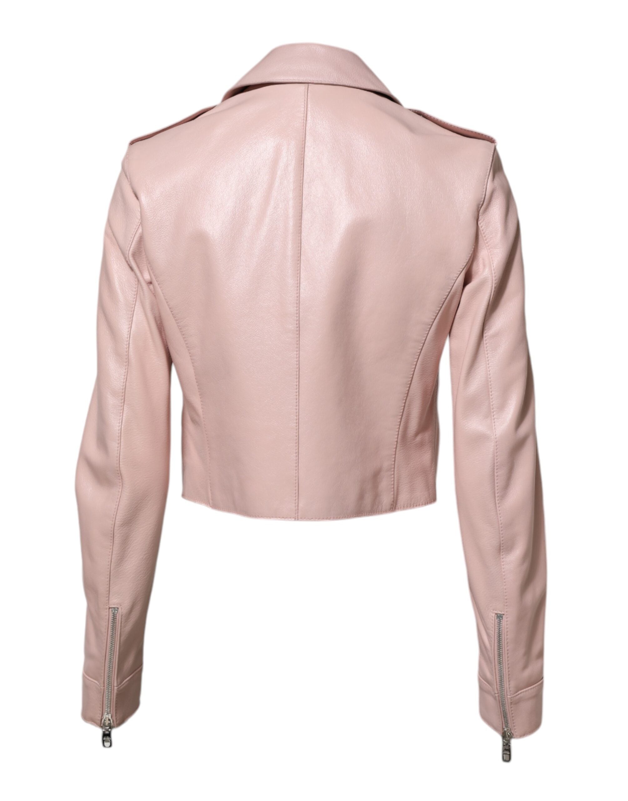 Dolce & Gabbana Hellrosa Kragen Leder Frauen Biker Jacke
