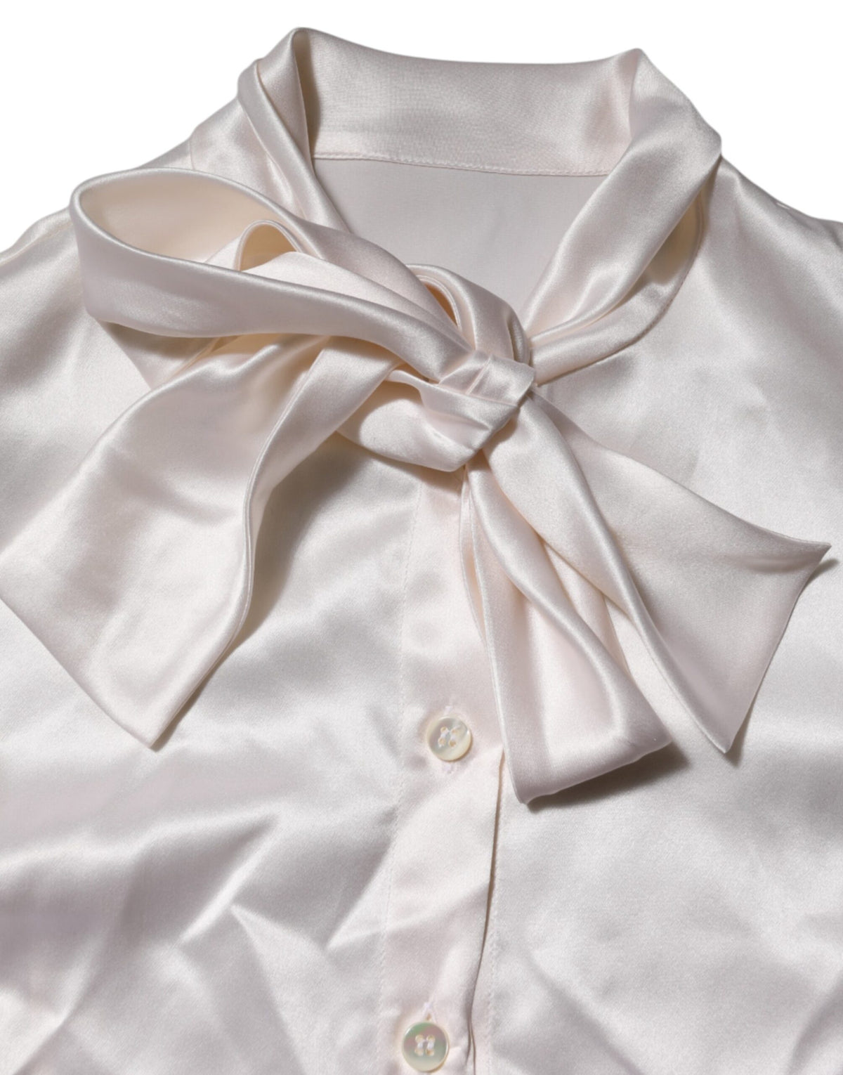 Dolce & Gabbana Weißer Ascot-Kragen Langarm-Bluse Top