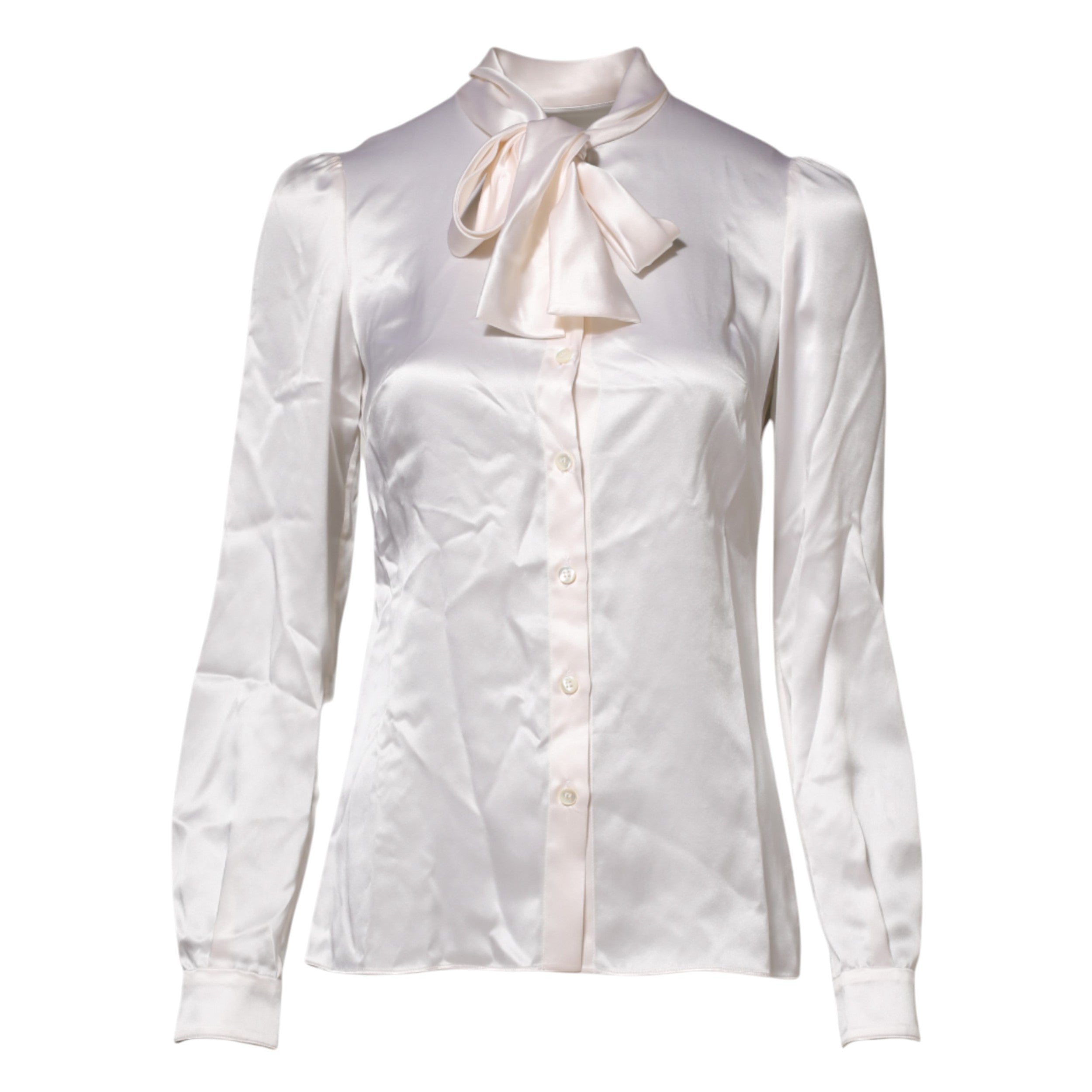 Dolce & Gabbana Weißer Ascot-Kragen Langarm-Bluse Top