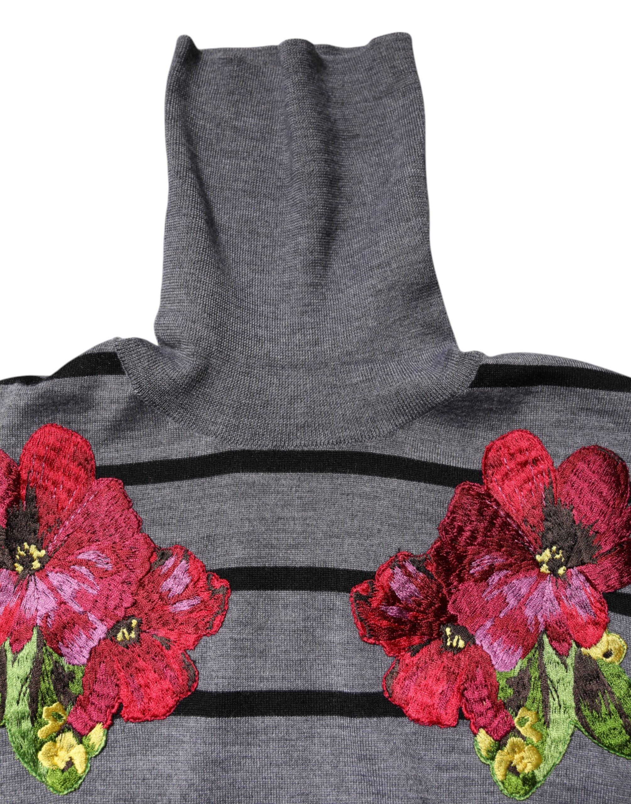 Dolce & Gabbana Grauer Pullover mit Blumenstickerei