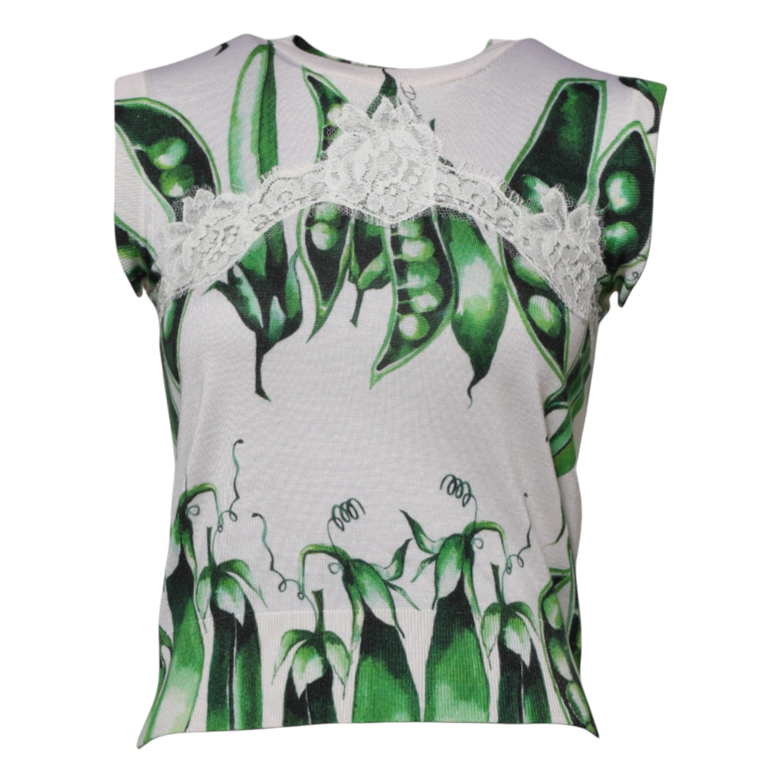 Dolce & Gabbana Weiß Grün Erbsen Print Ärmelloses Blusen Top