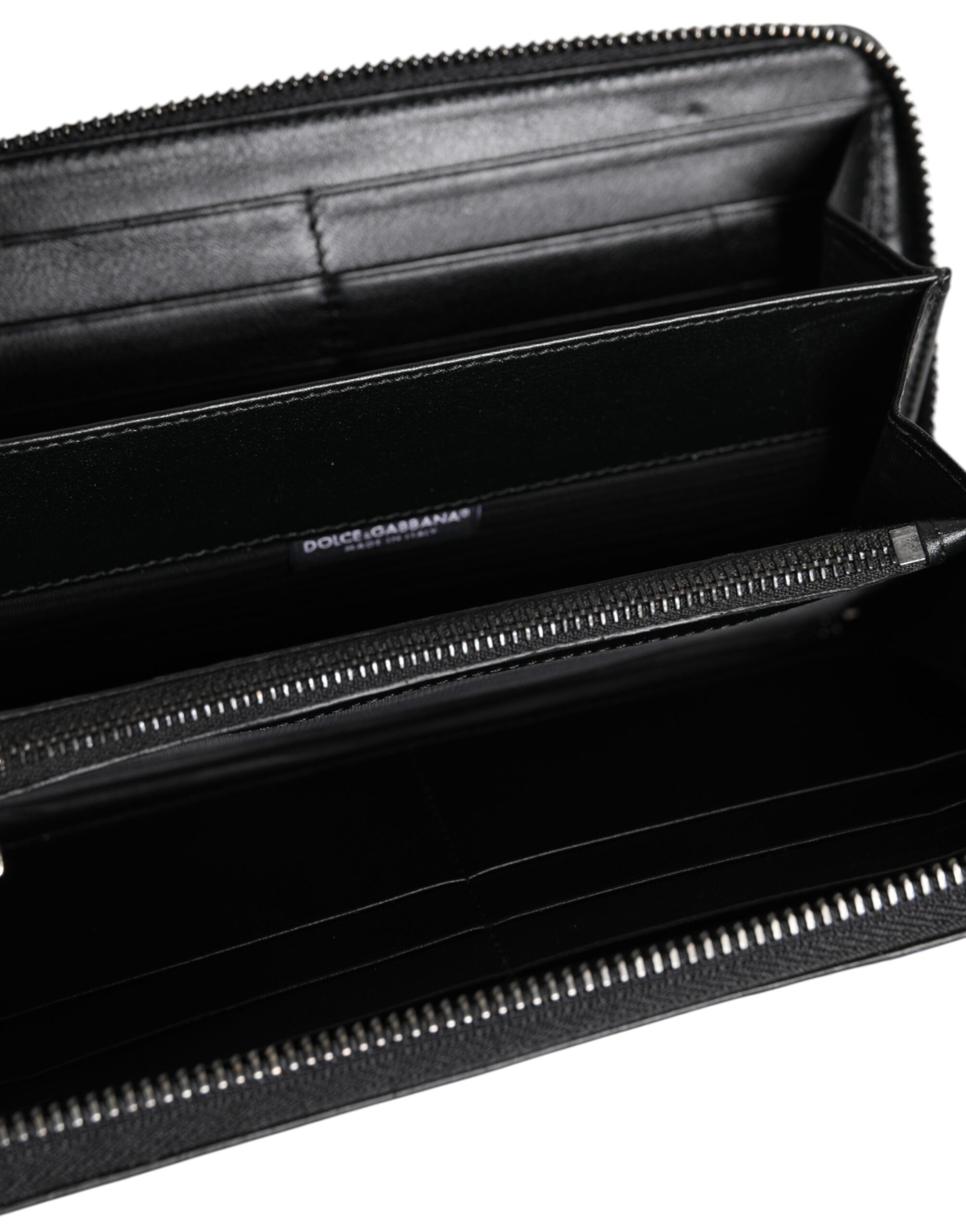 Dolce & Gabbana Schwarzes Leder Logo-Plakette Zip Around Continental Brieftasche