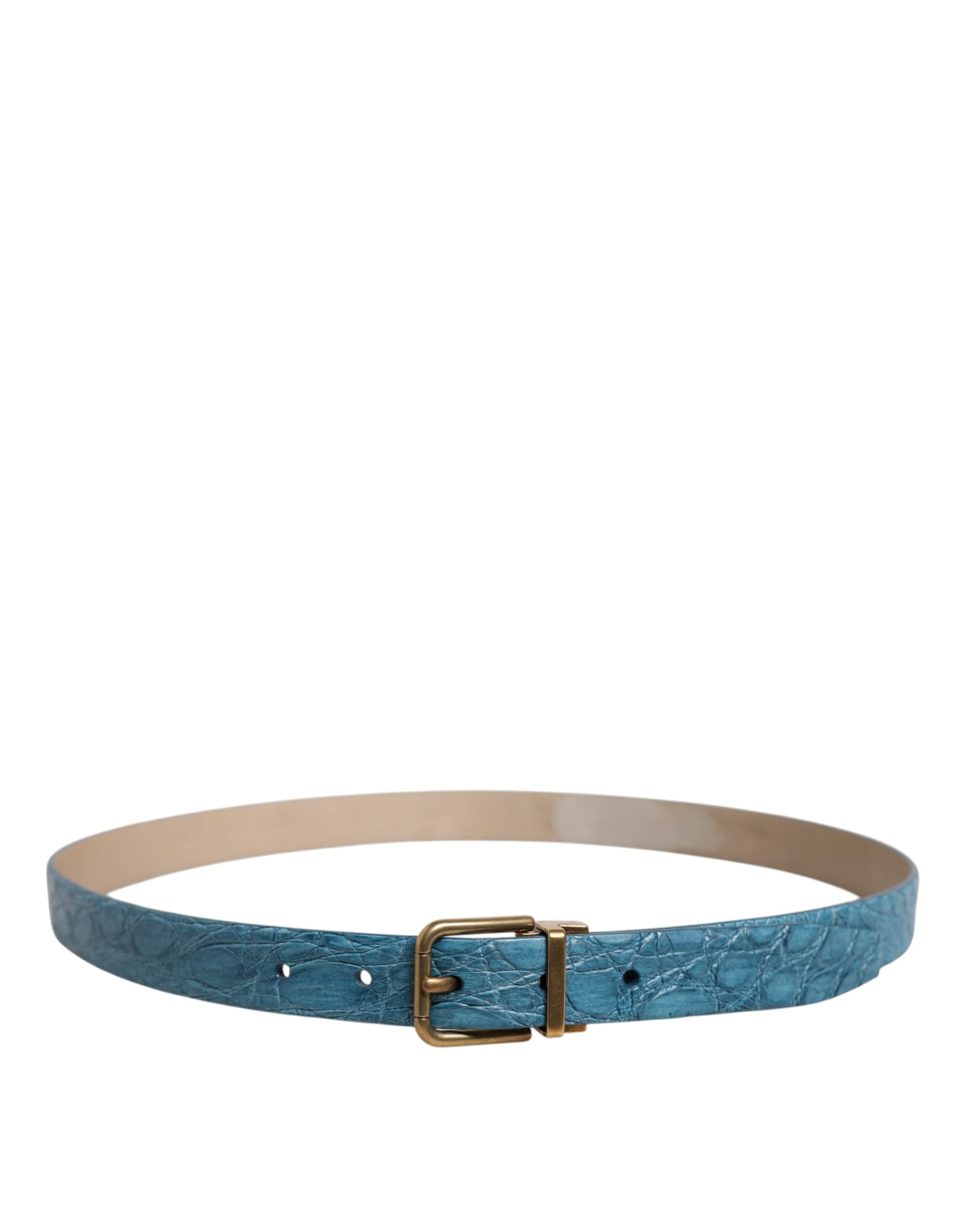 Dolce & Gabbana Blauer Leder-Klassik-Gürtel mit goldener Metallschnalle